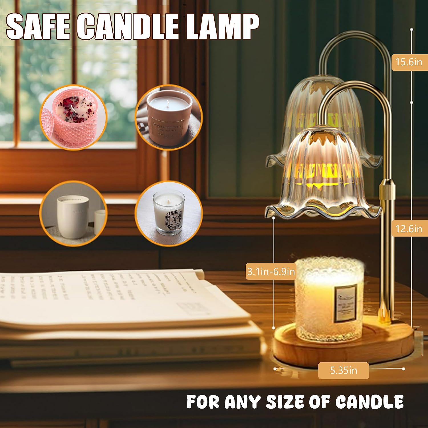 Adjustable Candle Warmer Lamp - dimmer control flameless safe elegant and practical