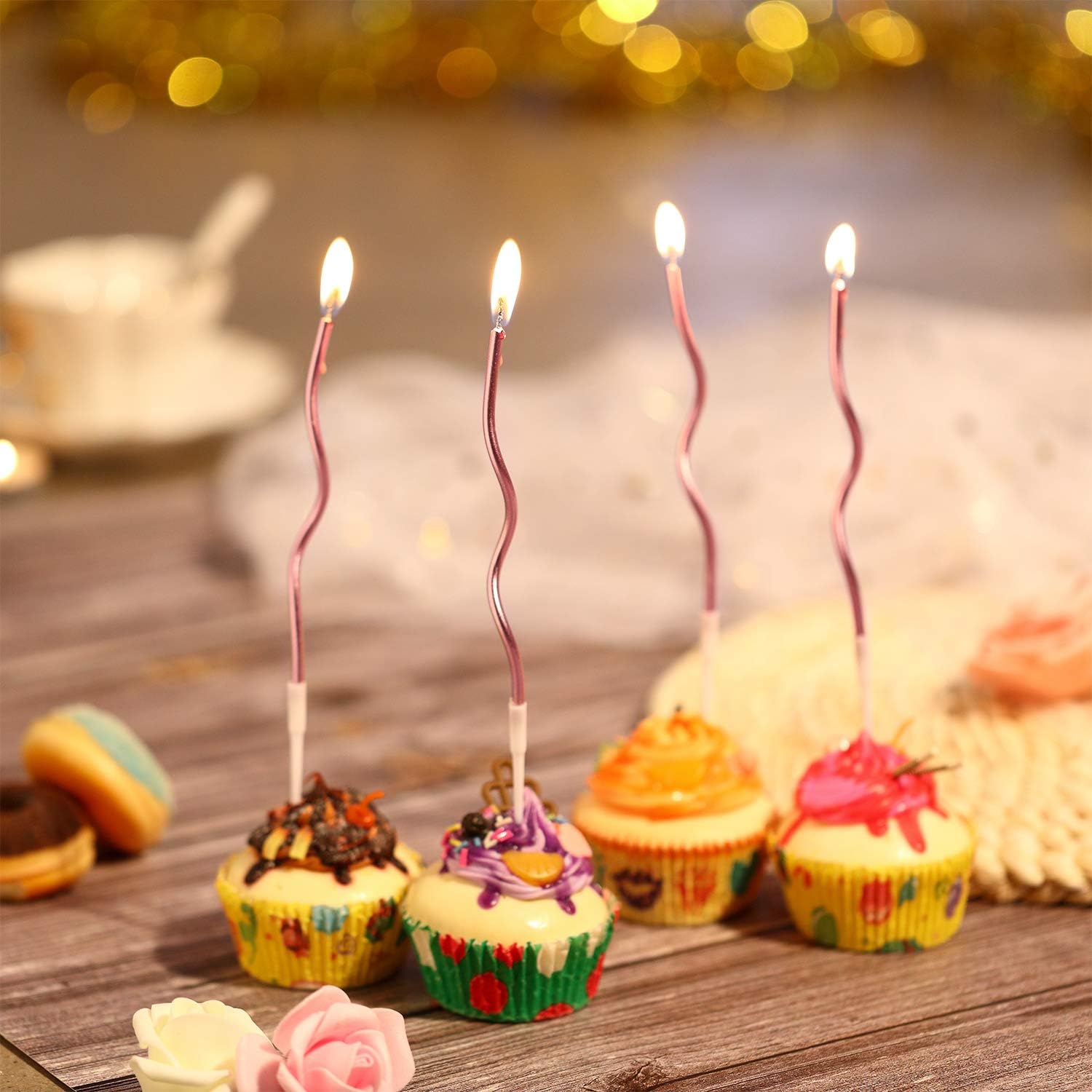 48 Twisty Metallic Rose Birthday Candles