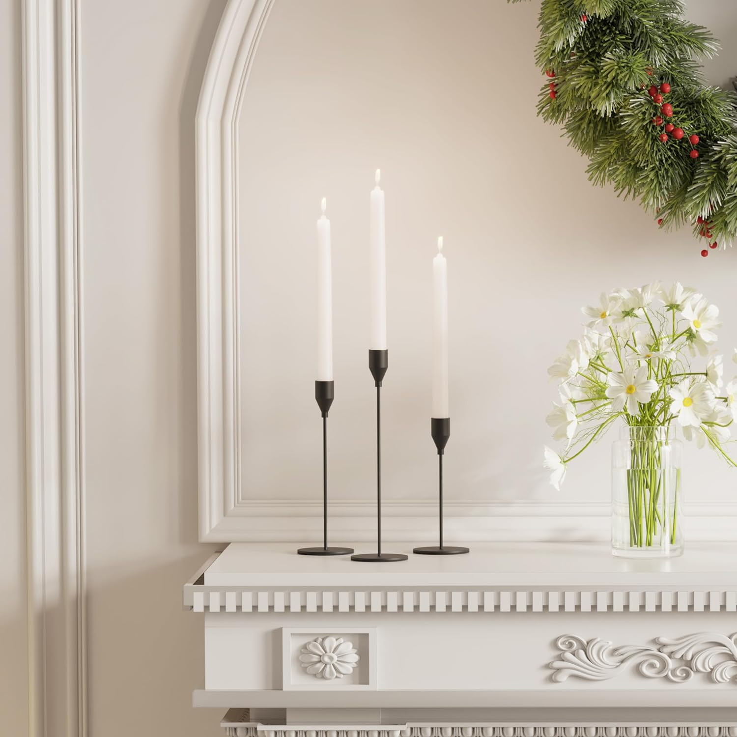 Elegant Matte Black Taper Candle Holder Set