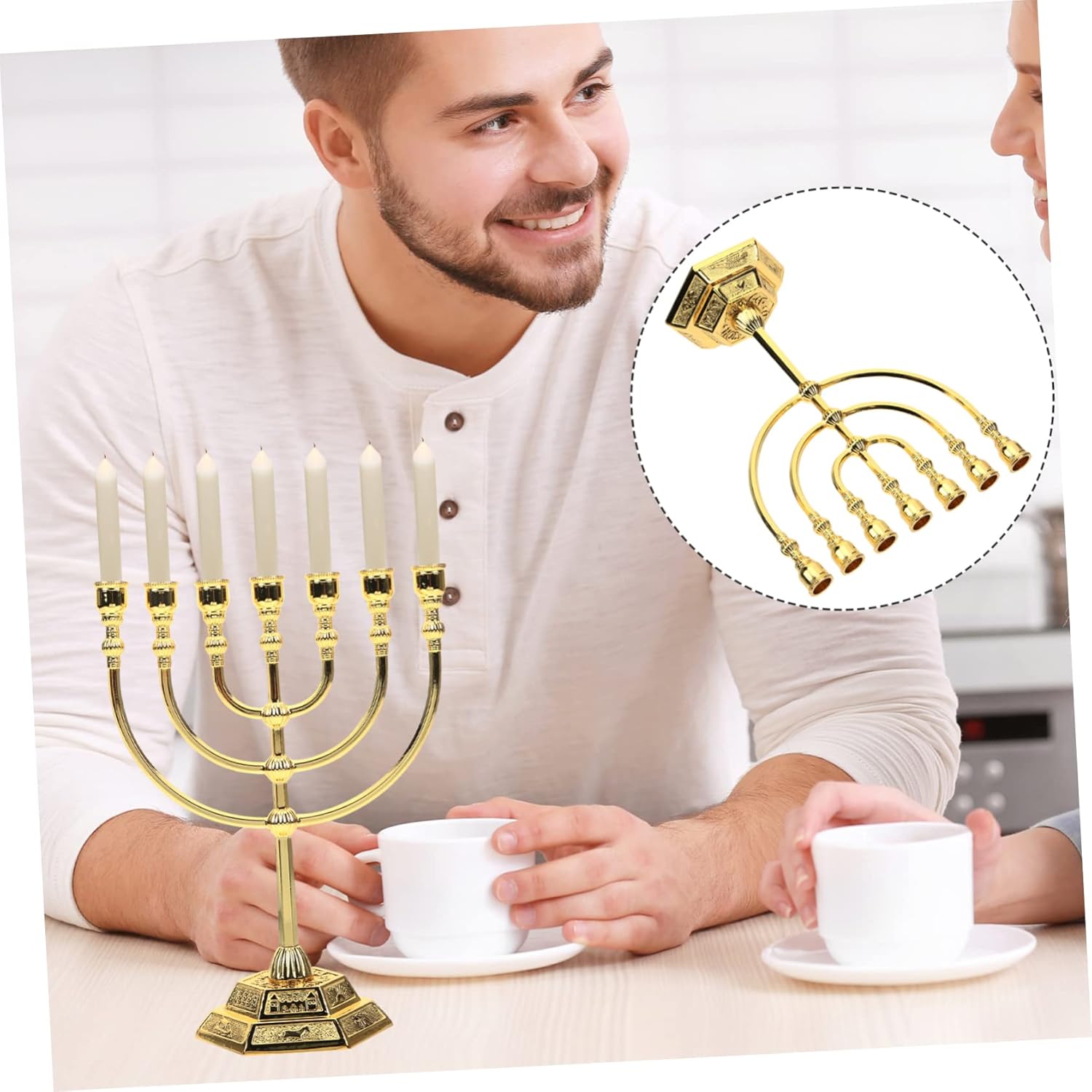 7-Piece Israeli Metal Candlestick Set for Home or Church
