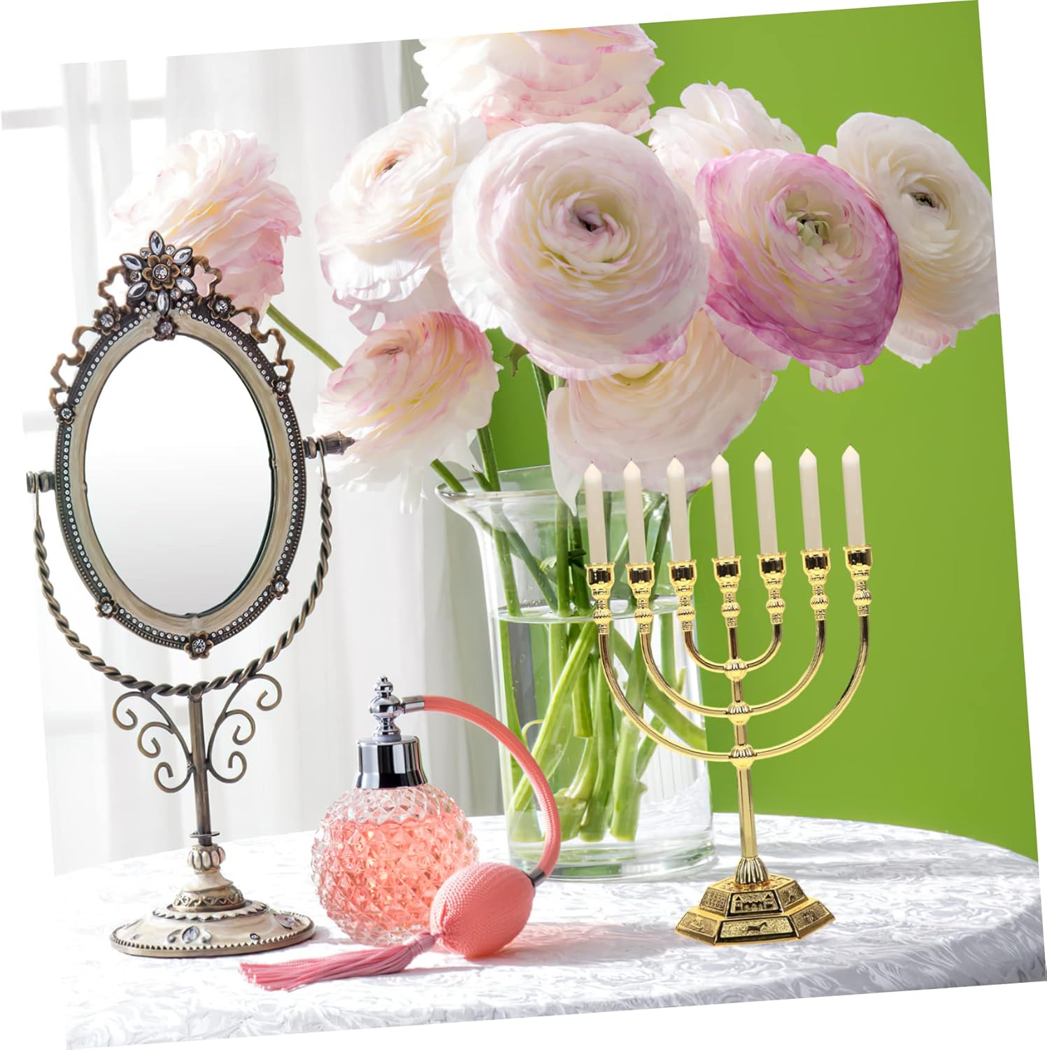 7-Piece Israeli Metal Candlestick Set for Home or Church