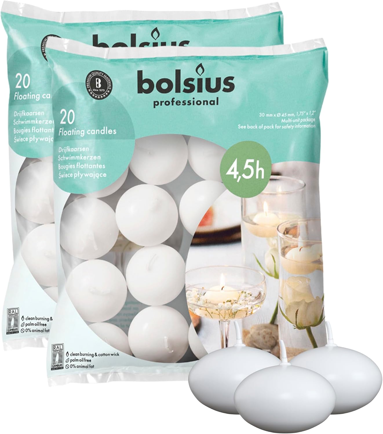 40 White Floating Candles - Elegant and Smooth Burning for Parties