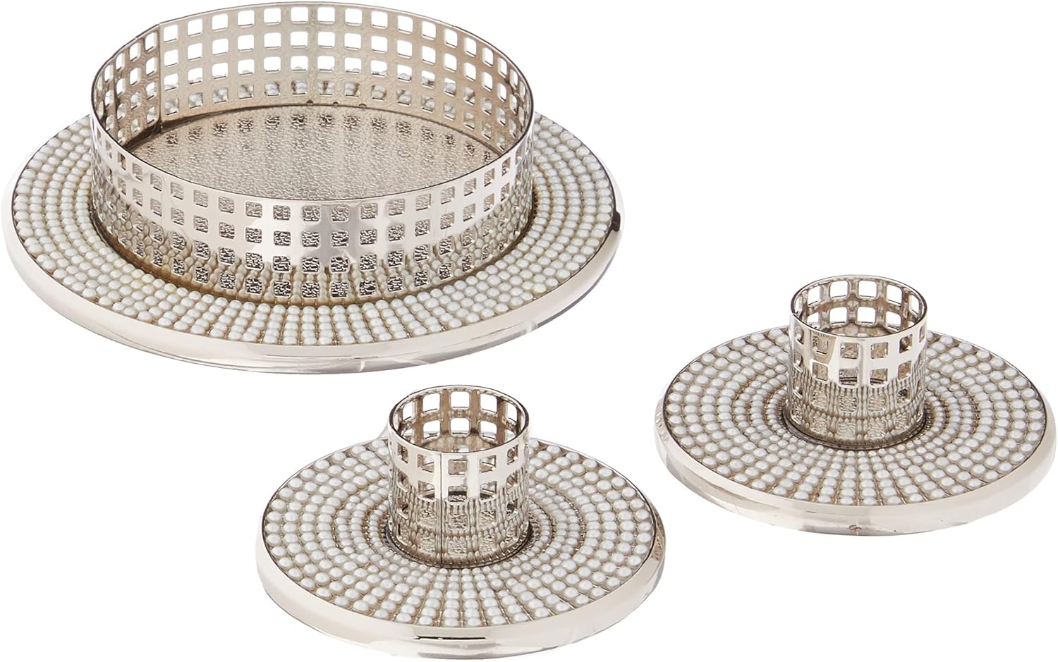 Sleek Vintage Pearl Wedding Candle Holder Set