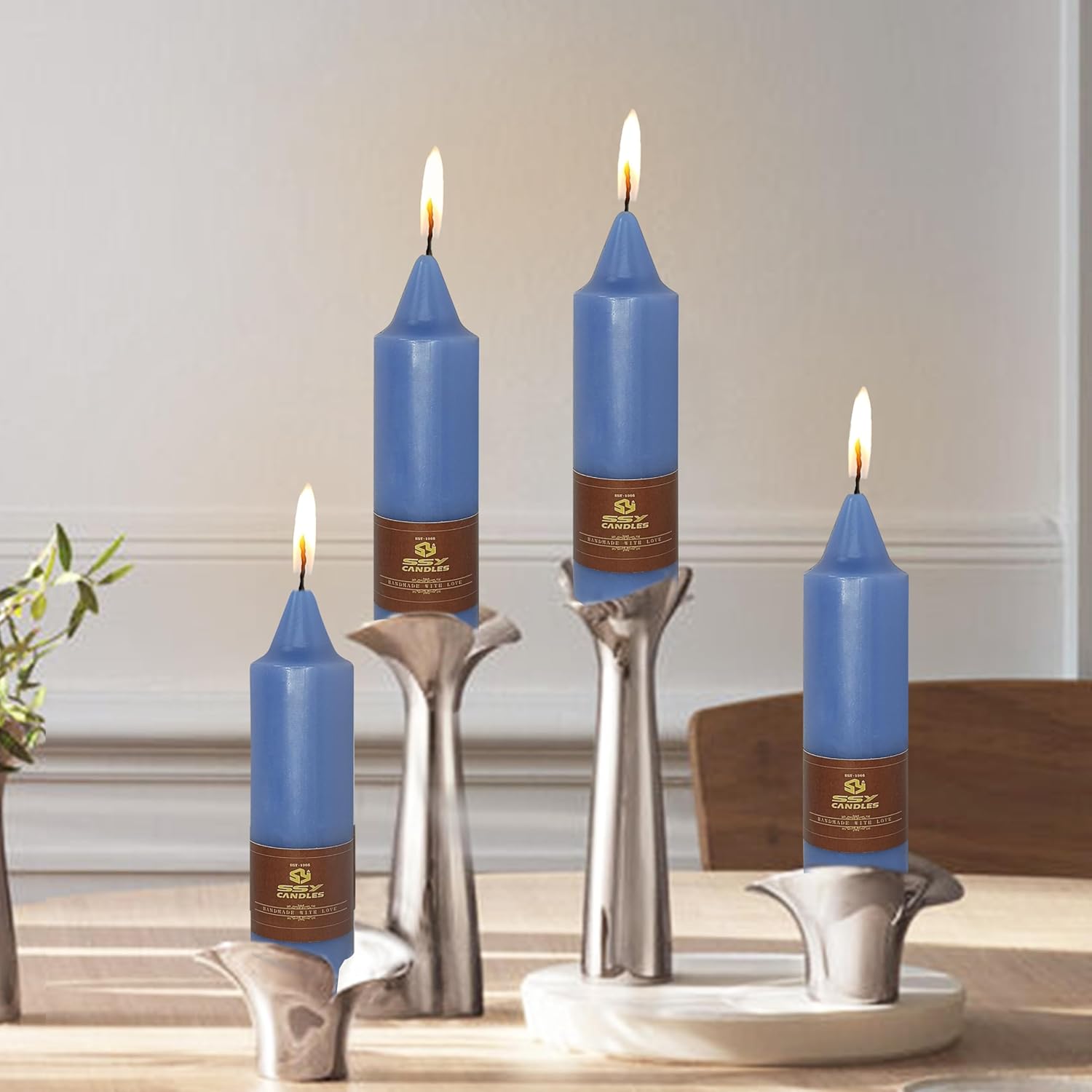FCMSHAMD Dark Blue Taper Candle Sticks 4-Pack