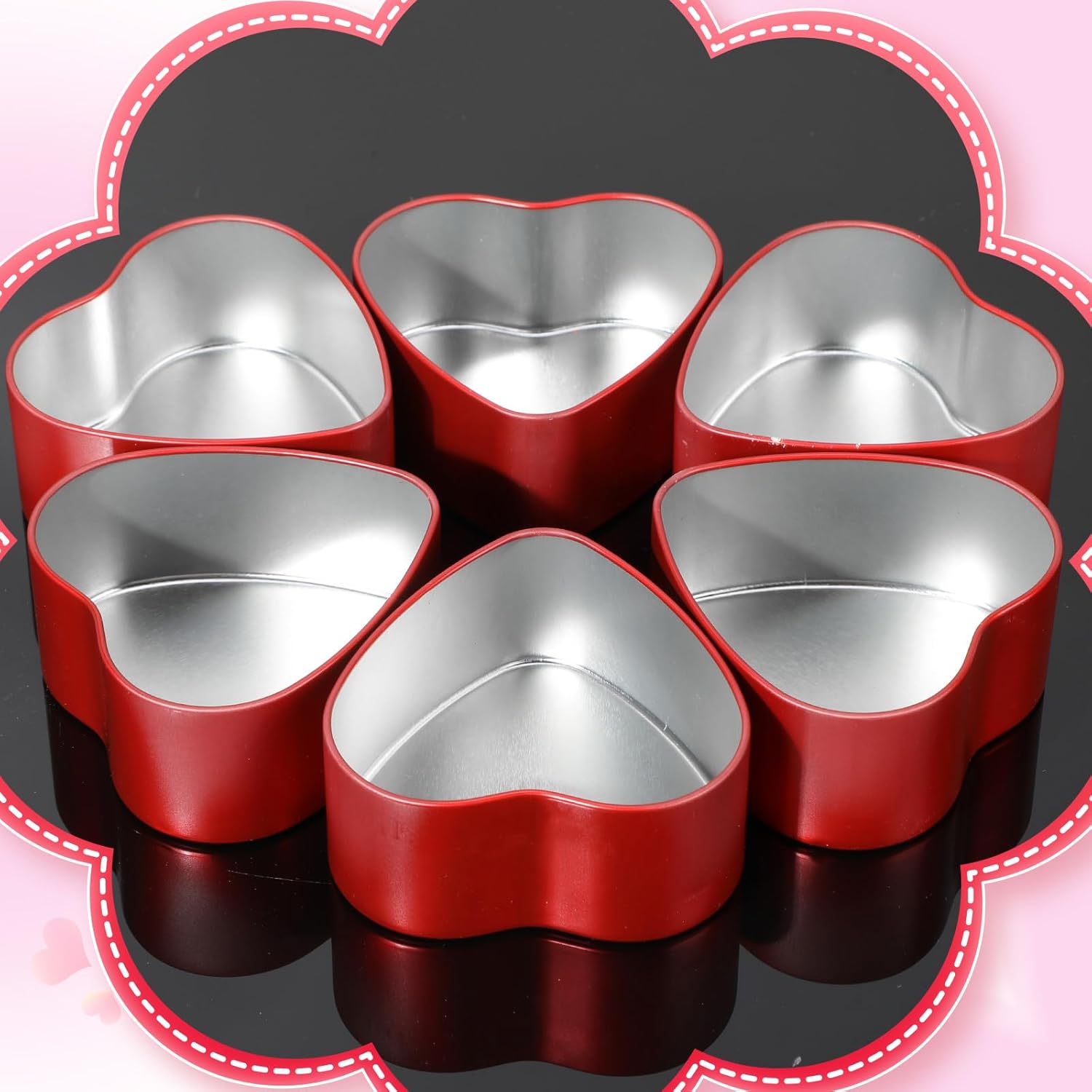 6 Heart-shaped Metal Tins with Clear Lids