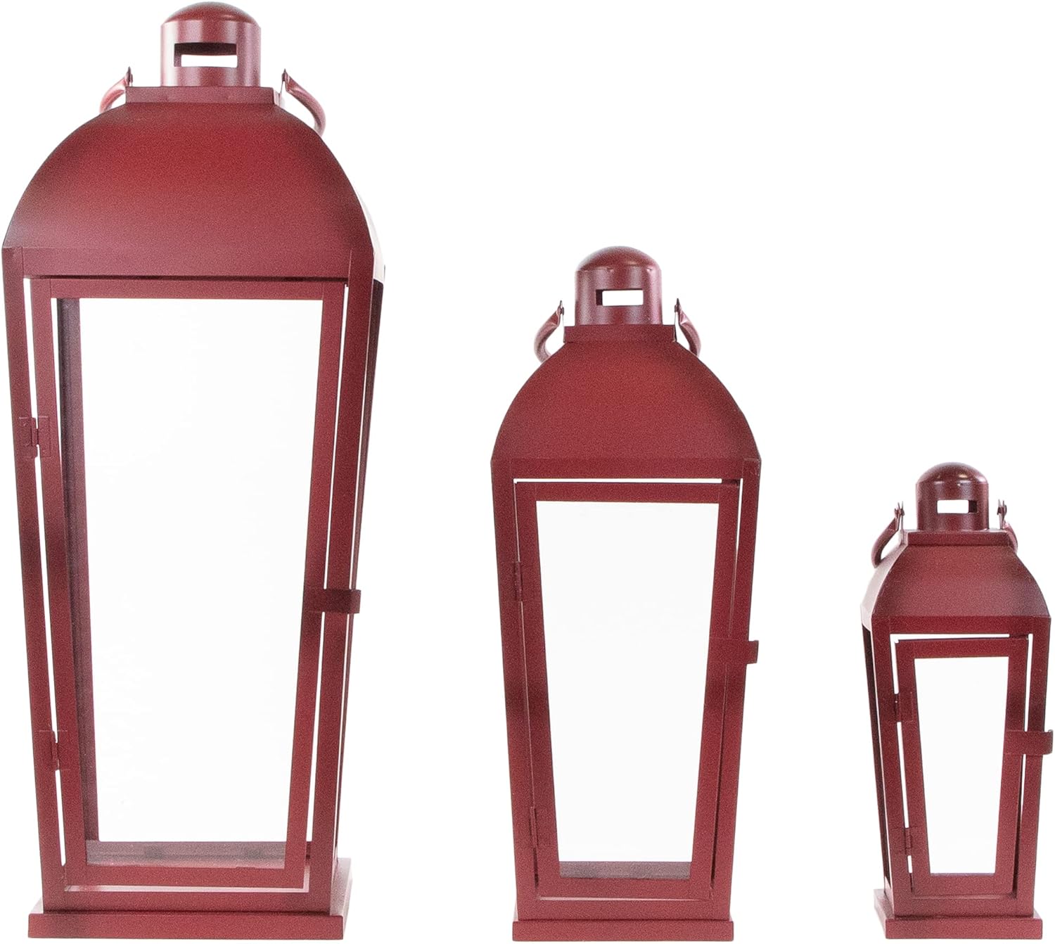 Set of 3 Red Antique Candle Lanterns