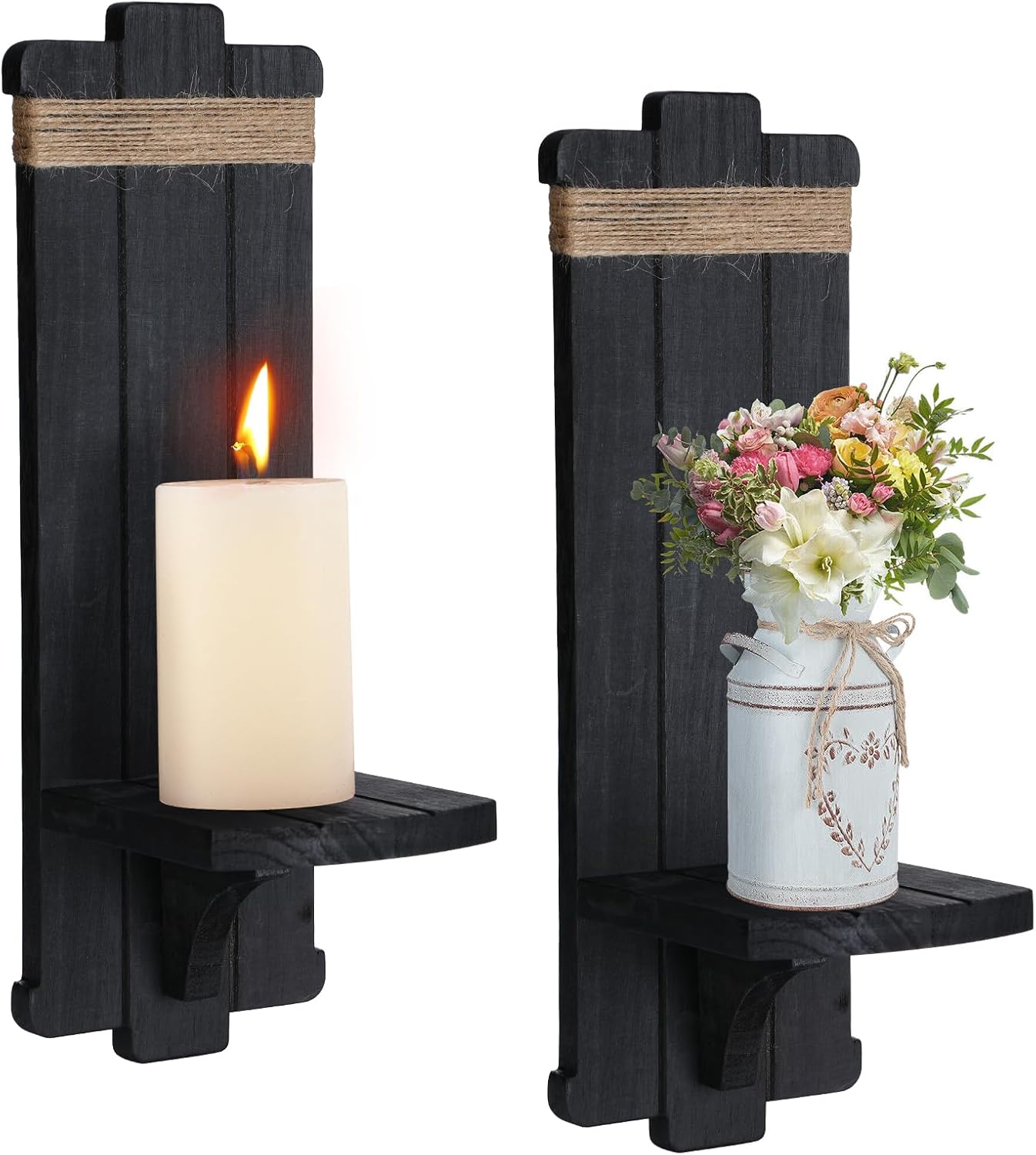 AlphaTool Rustic Gothic Wood Wall Sconces Set of 2