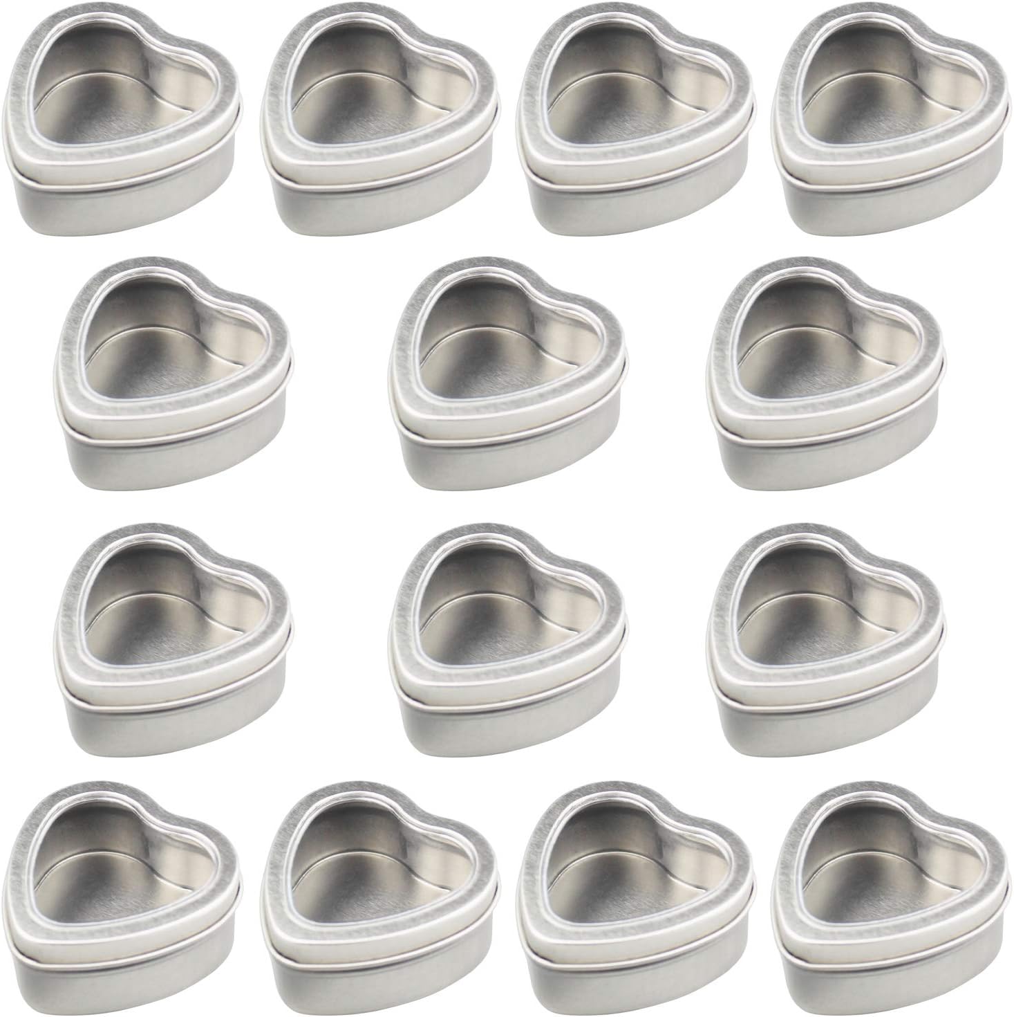 14-Pack Heart-Shaped Silver Metal Tins for Candle Making More