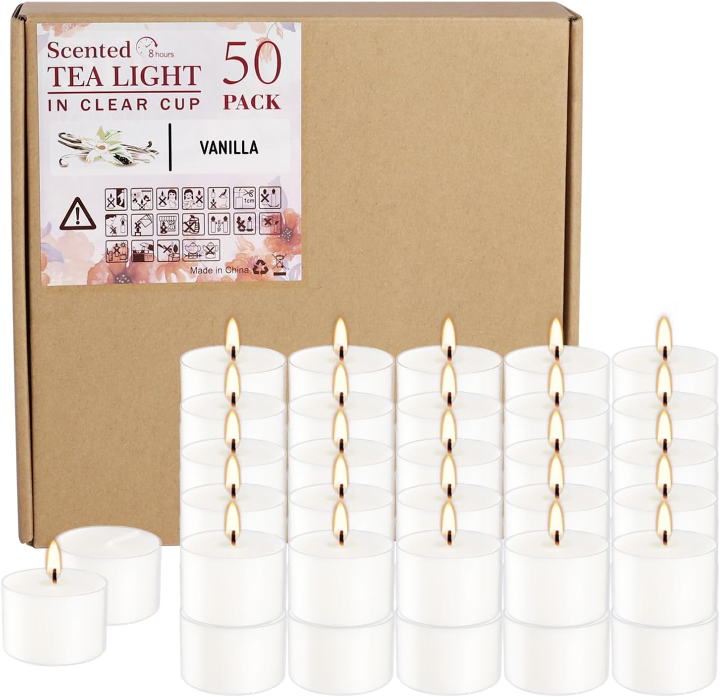 Relaxing scented tealight candles vanilla fragrance bulk set of 50