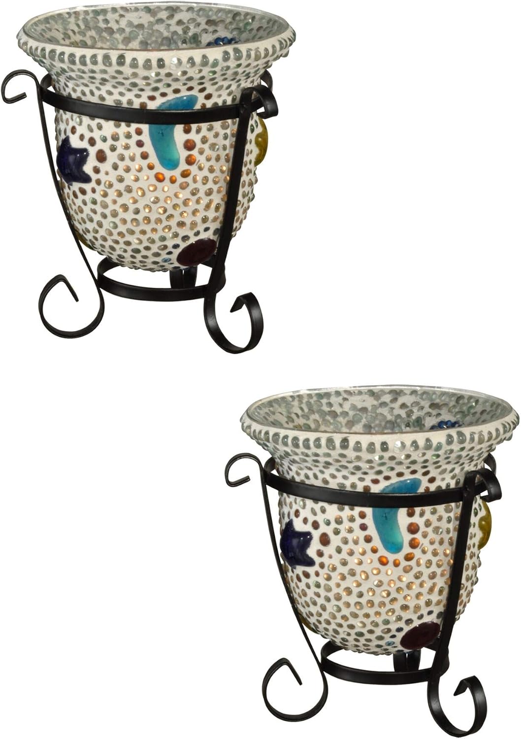 Dale Tiffany Beaded Mosaic Art Glass Candle Votive Set 2-Piece Star Cups