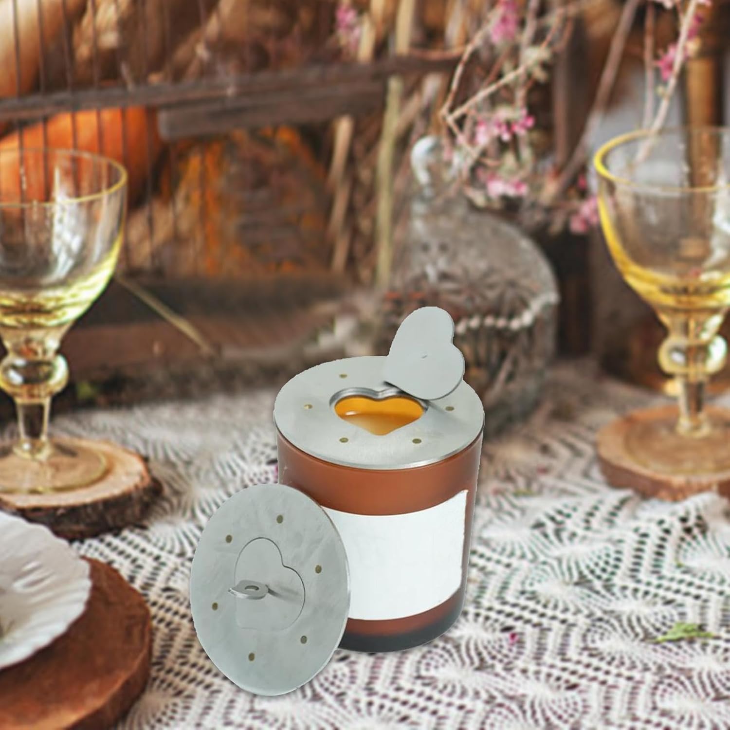 Elegant Glass Candle Jar Lid with Heart Design