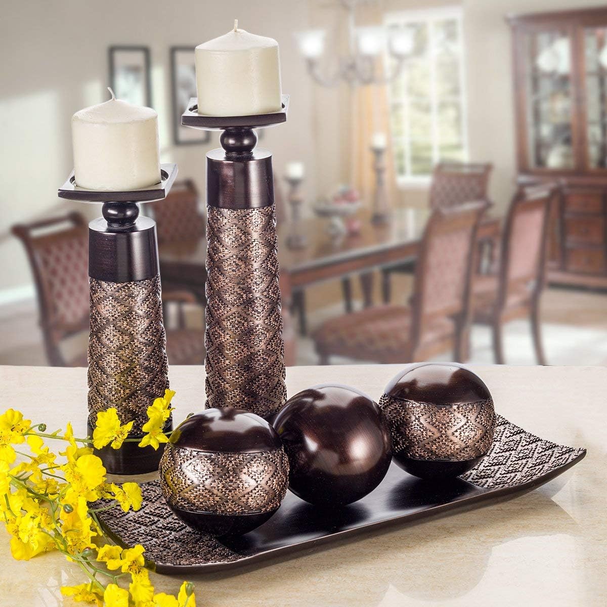 Creative Scents Dublin Brown Pillar Candle Holder Set of 2