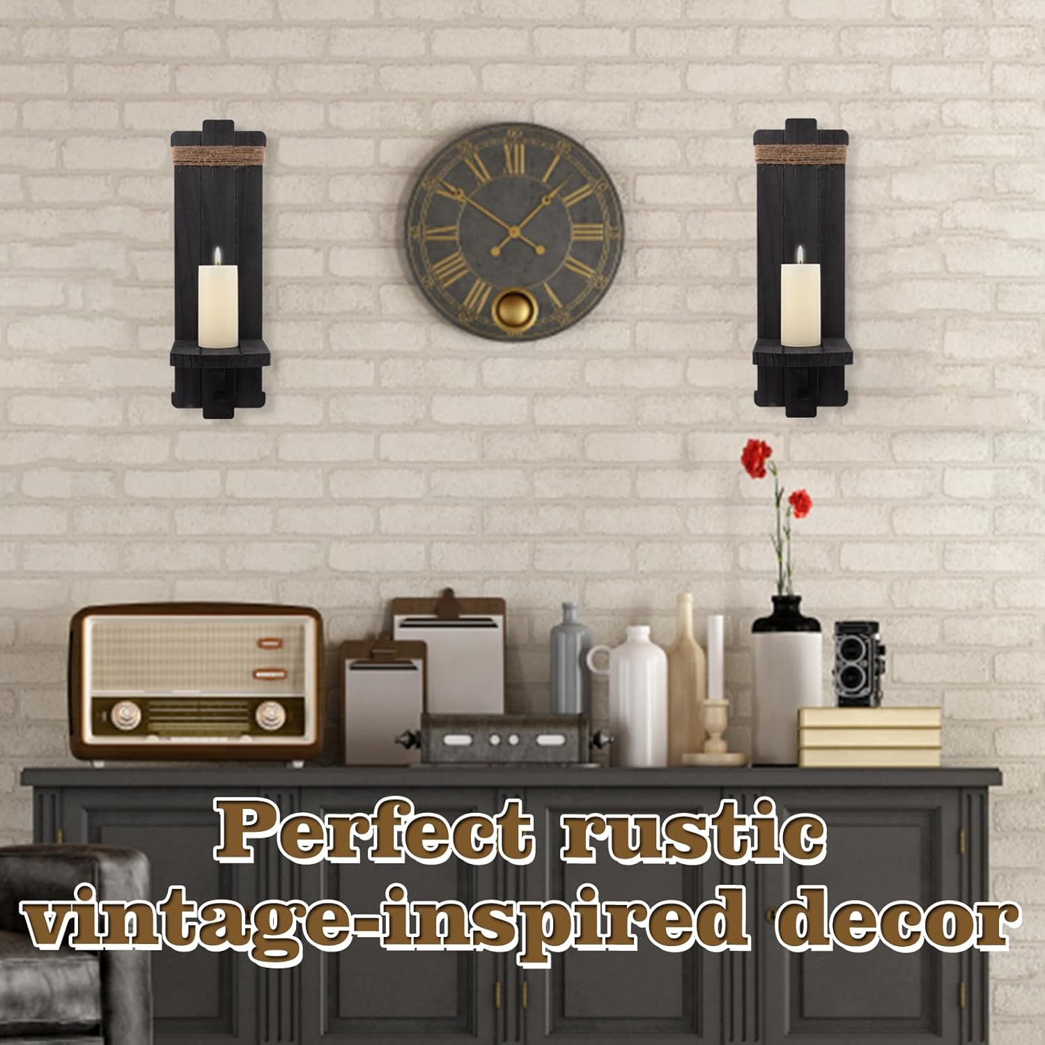 AlphaTool Rustic Gothic Wood Wall Sconces Set of 2