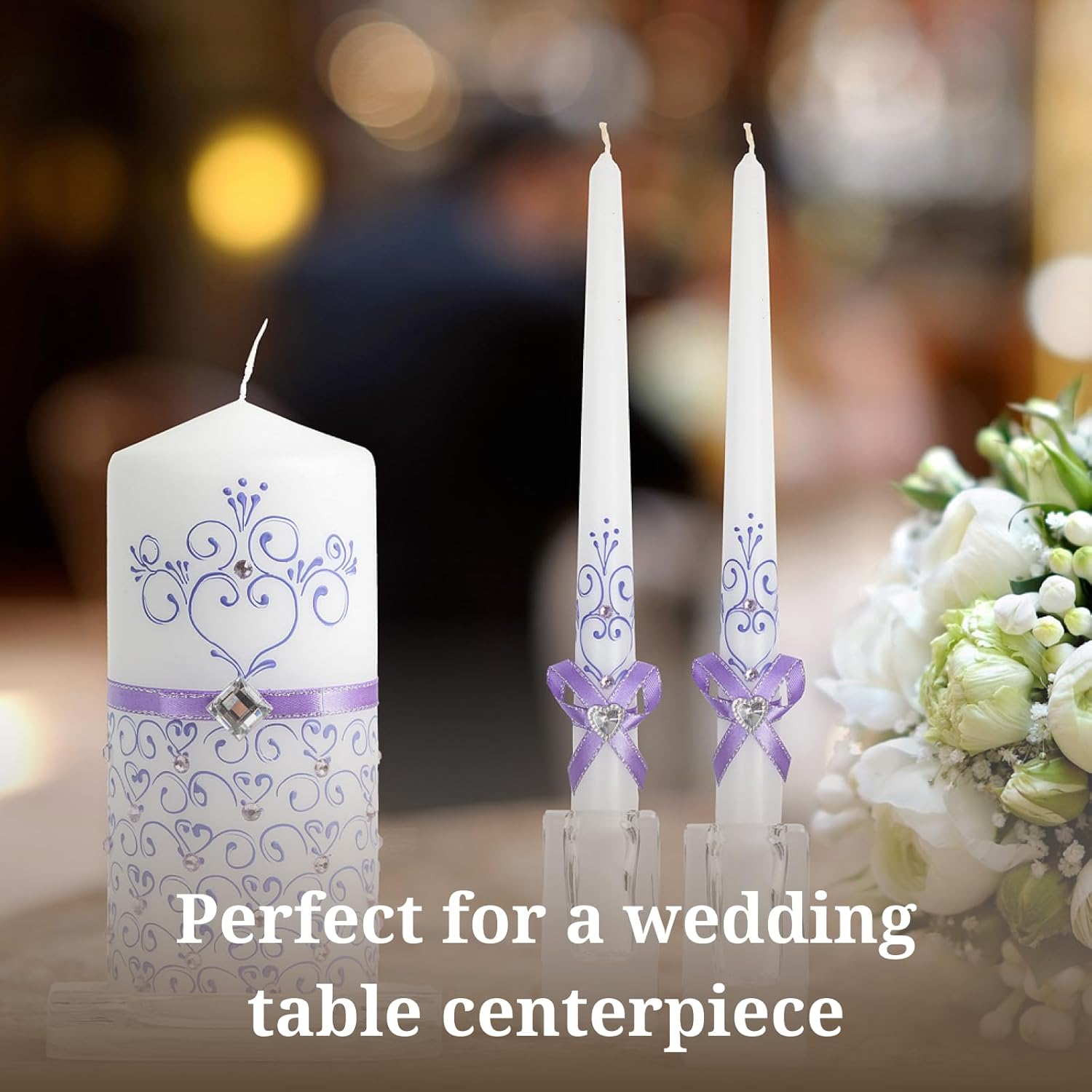 VABA Unity Violet Wedding Candles Set - Ceremony Unity Candles Set of 3