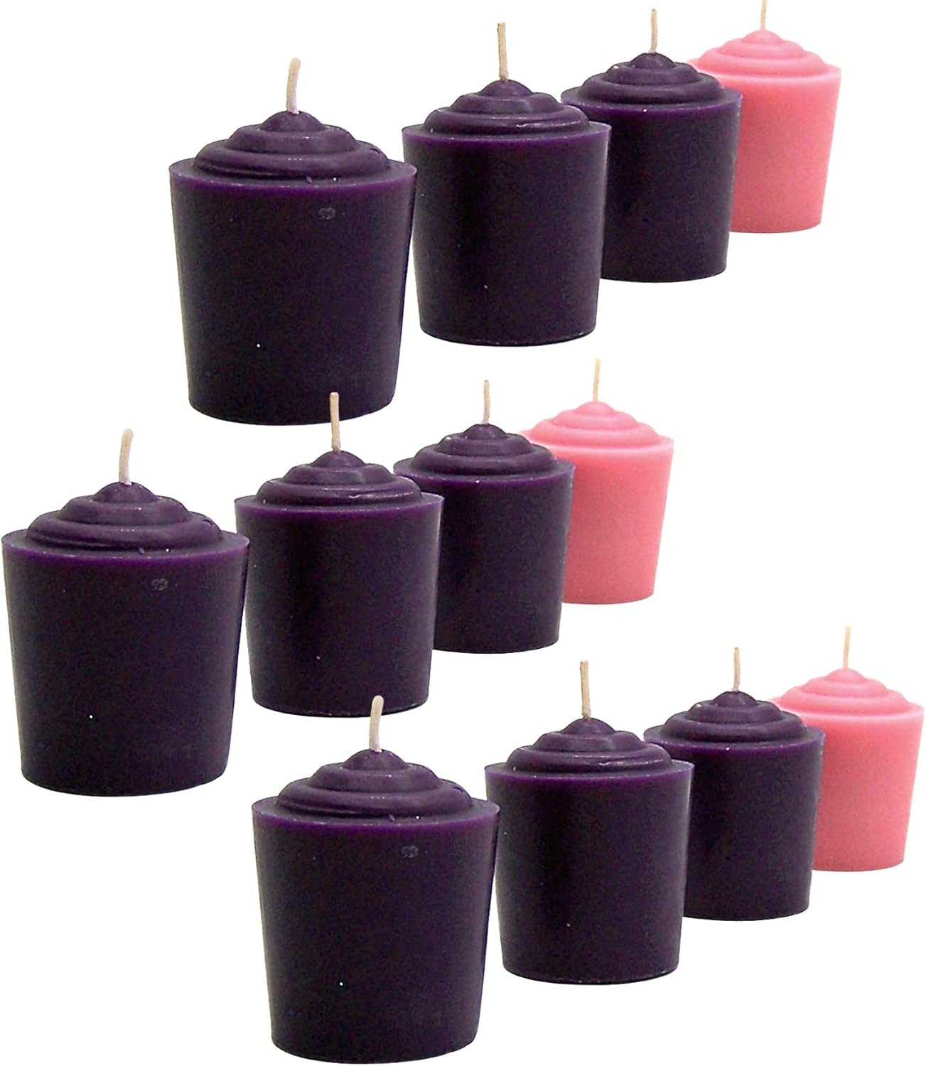 Four Piece Advent Votive Candle Set with 3 Purple and 1 Pink