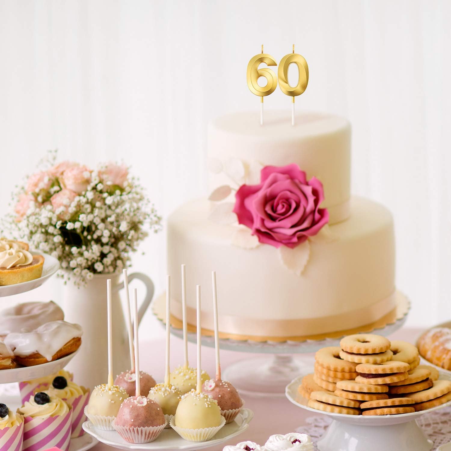 Golden Number 60th Birthday Candles for Cake Topper Decorations