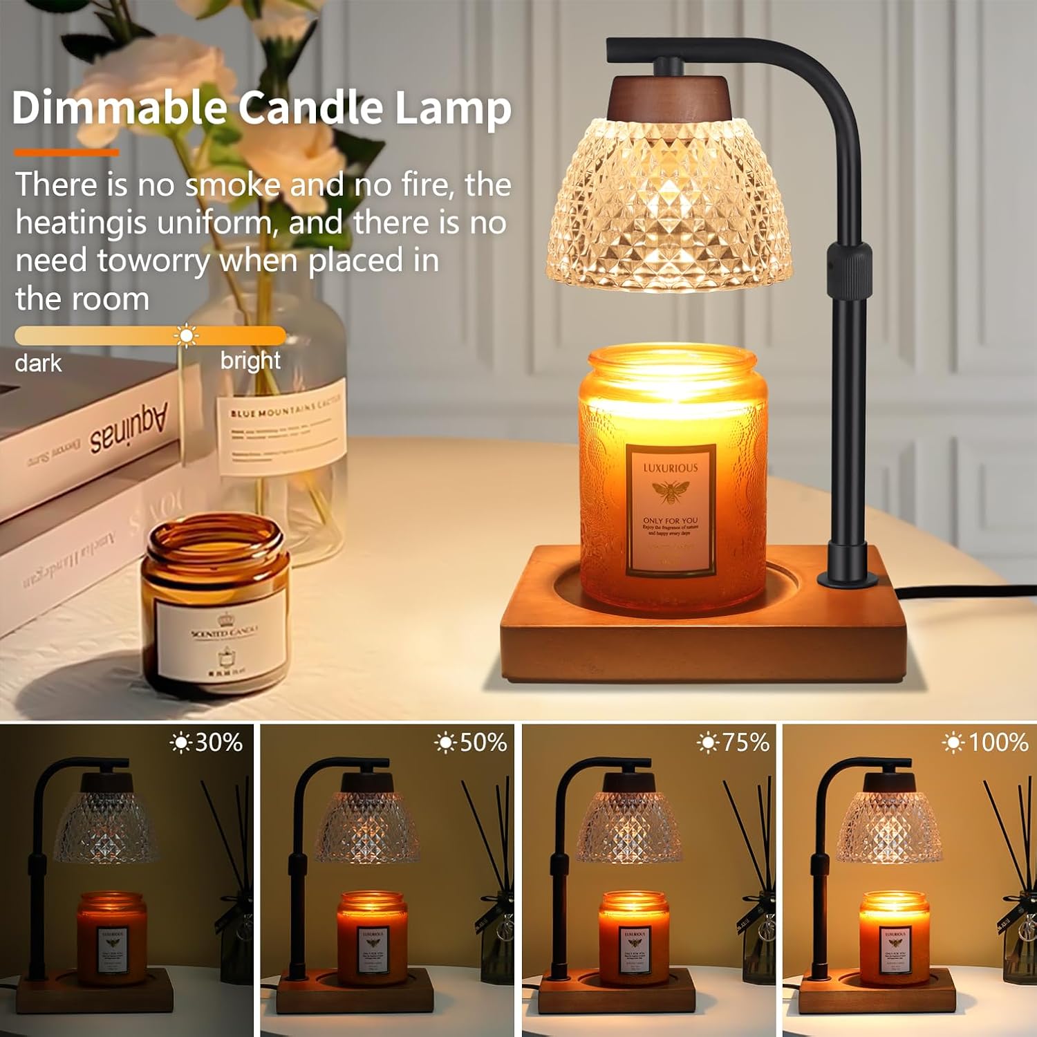 Dimmable Candle Warmer Lamp with Timer Electric Wax Melt Warmer Diamond White