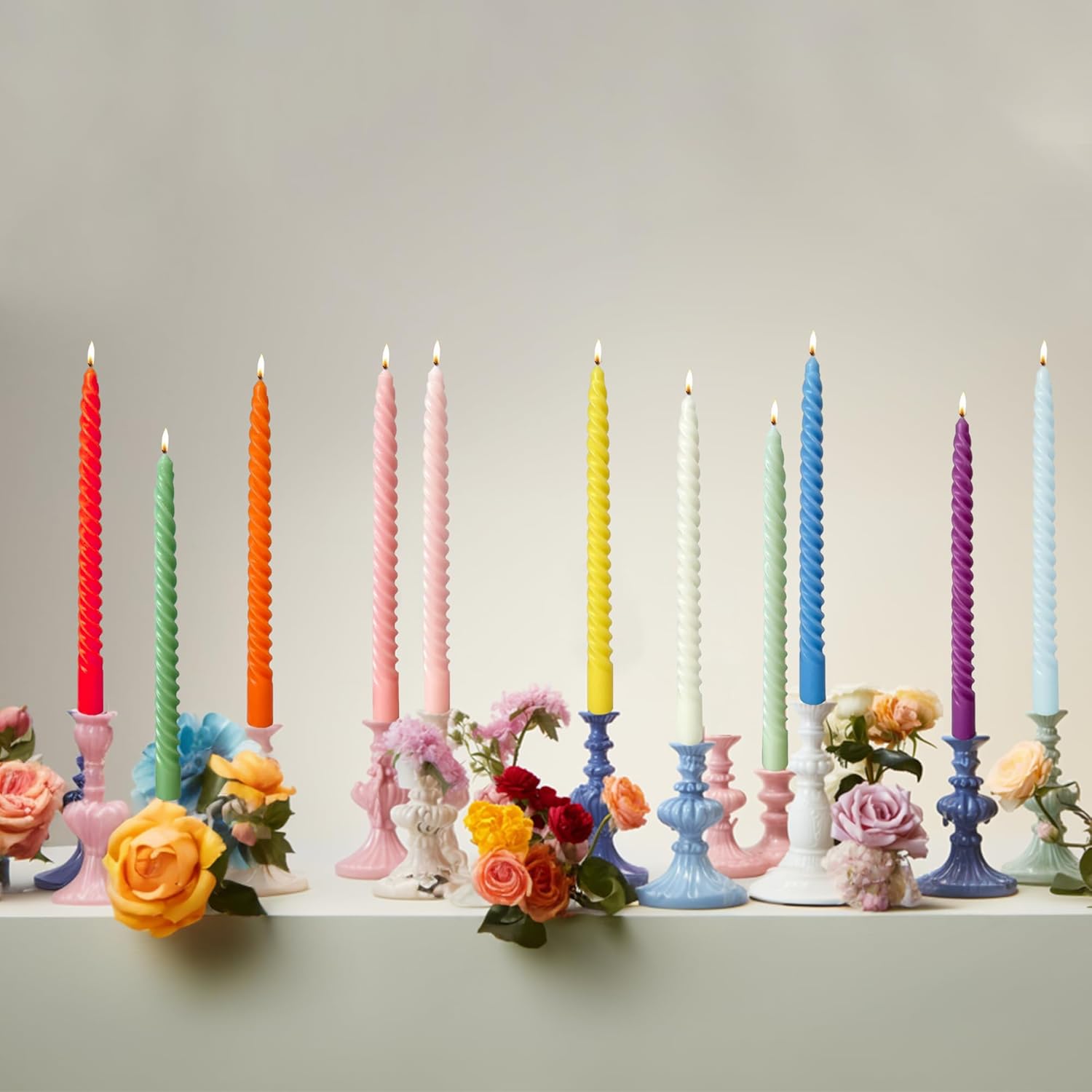 Religious Taper Candles Pastel 12-Skewer Pack