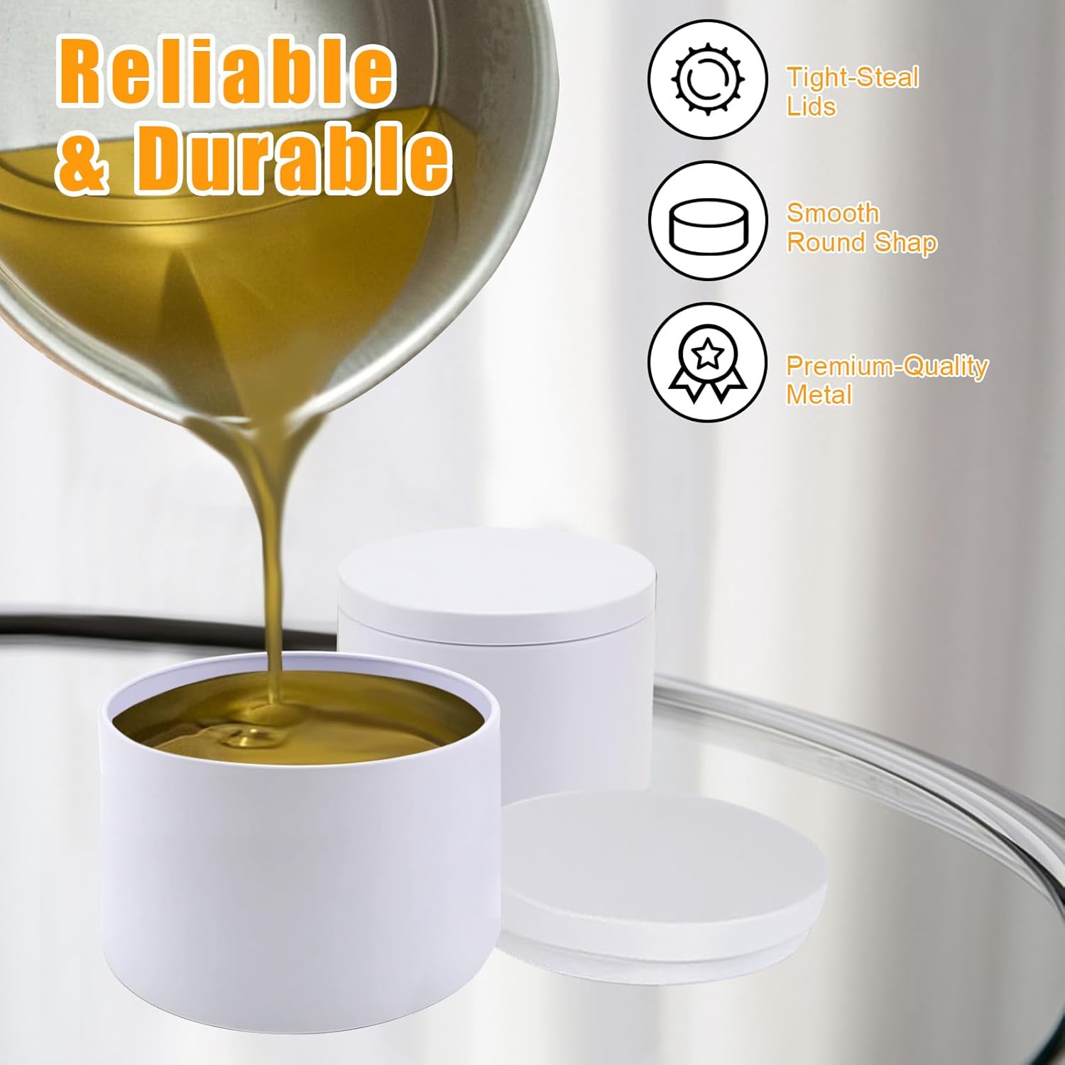 BBAXI 24 Pcs White Candle Tins with Lids Black Empty 4 oz
