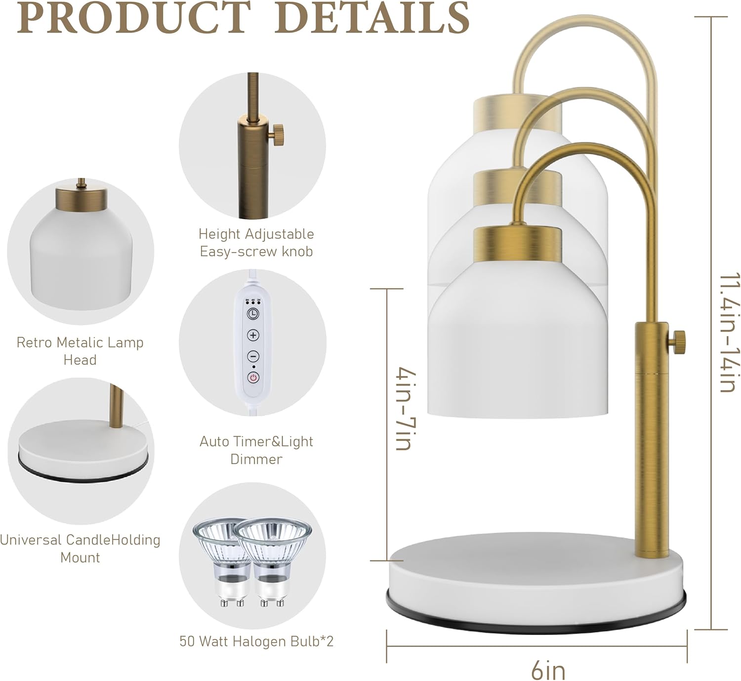 AIKUT Candle Warmer Lamp 2 Bulbs Timer Dimmer for Candles