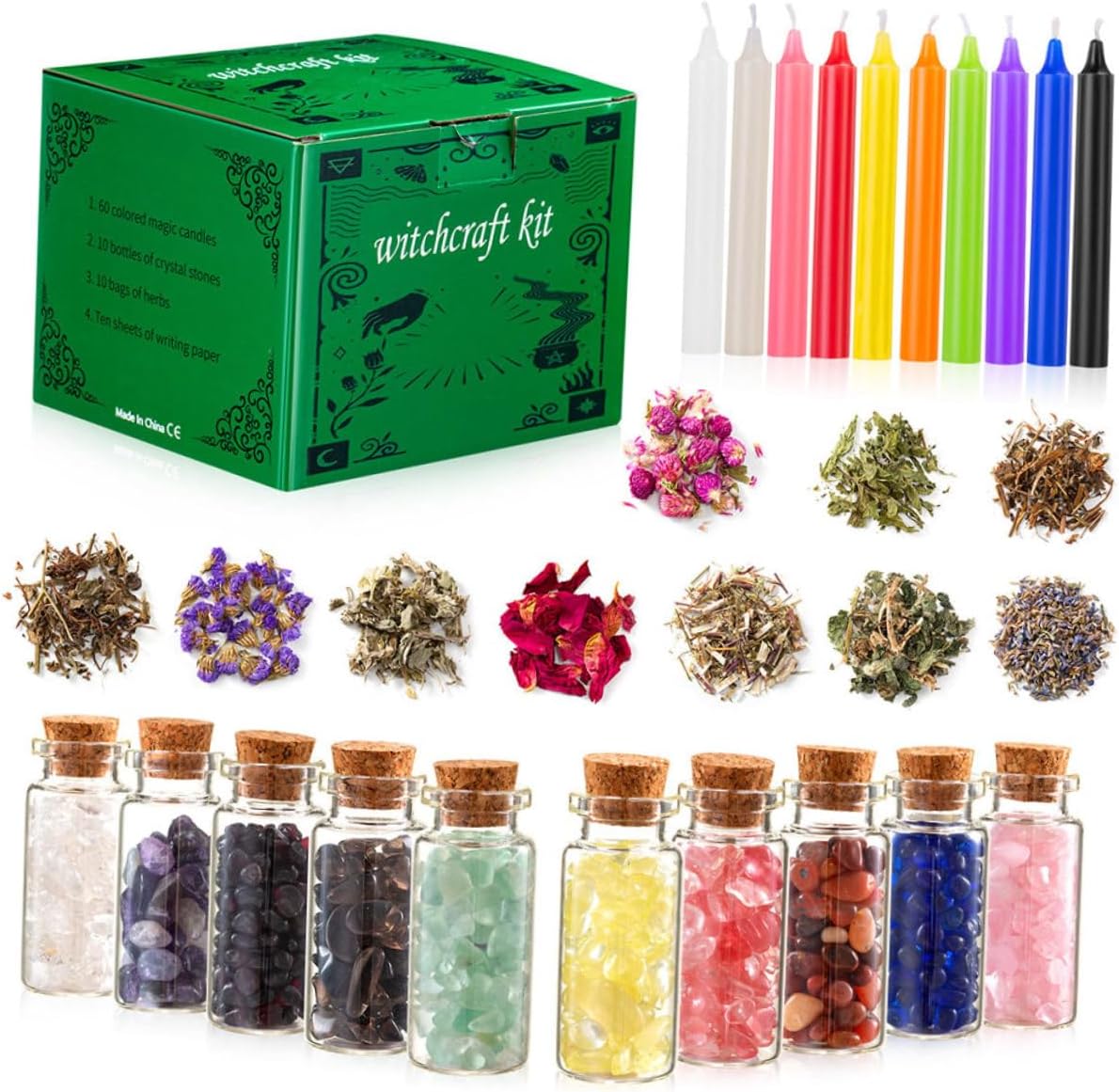 FRCOLOR Witchcraft Starter Kit with Dried Flowers and Crystals