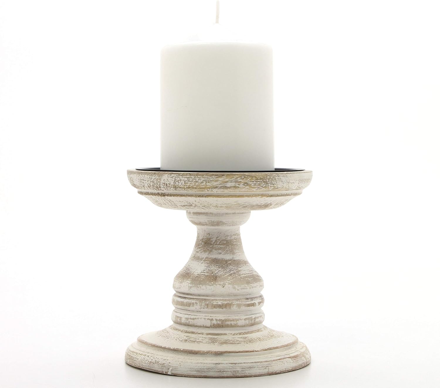 Hosleys Set of 2 White Wood Pillar Holders - 5 High