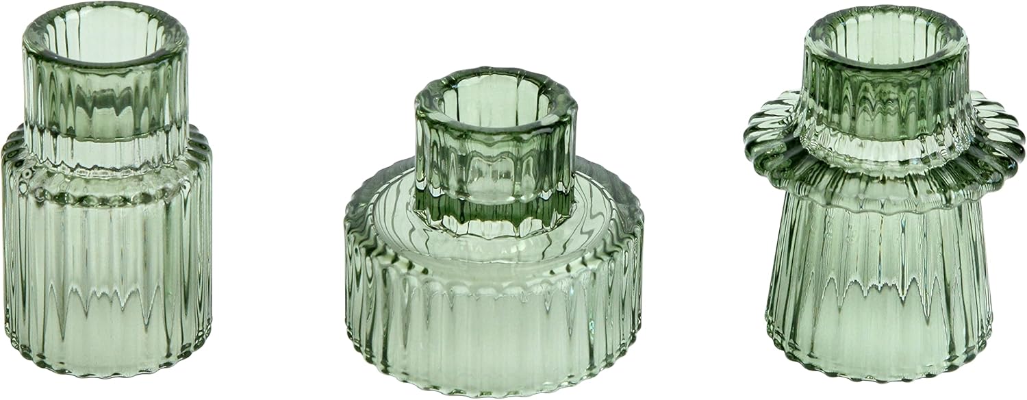 3-Piece Tapered Glass Candlestick Holders for Green Tea Lights