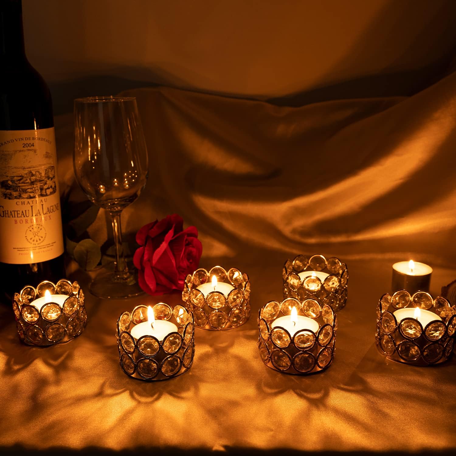 VINCIGANT Pack of 12 Gold Crystal Tea Light Holder