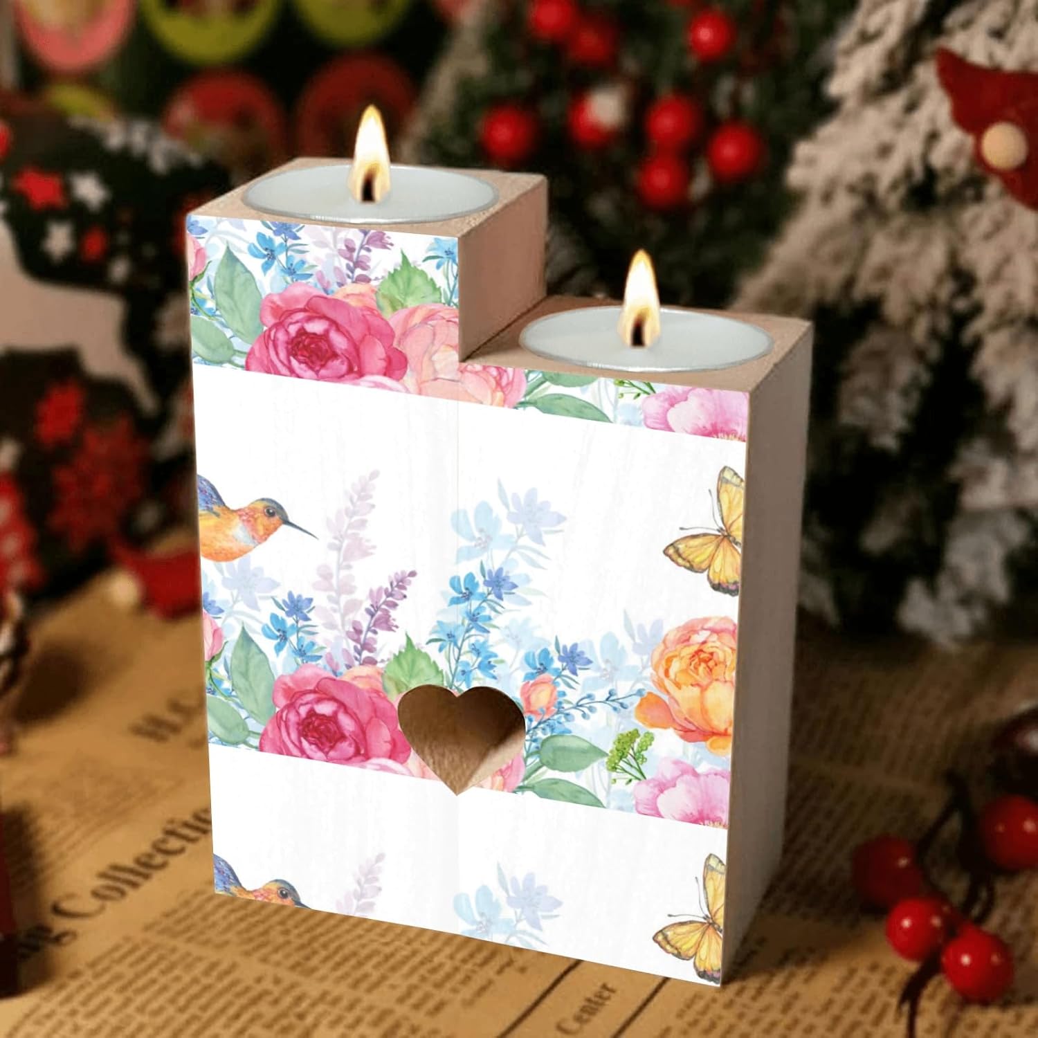 Hummingbird Butterfly Flower Candle Holder Set
