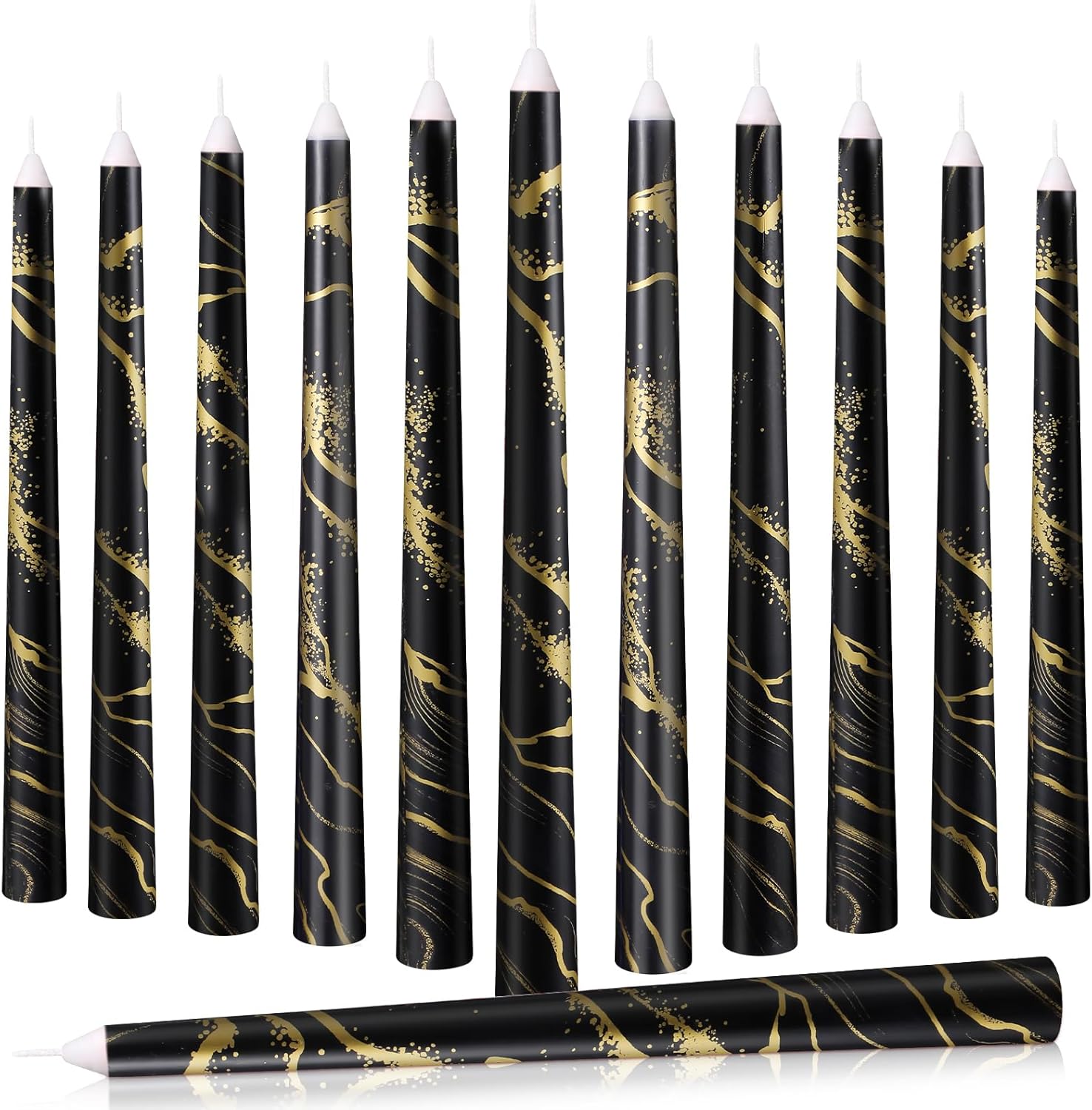 12-Piece Black Taper Candles 10 Inch Black and Gold Long Burning Candles