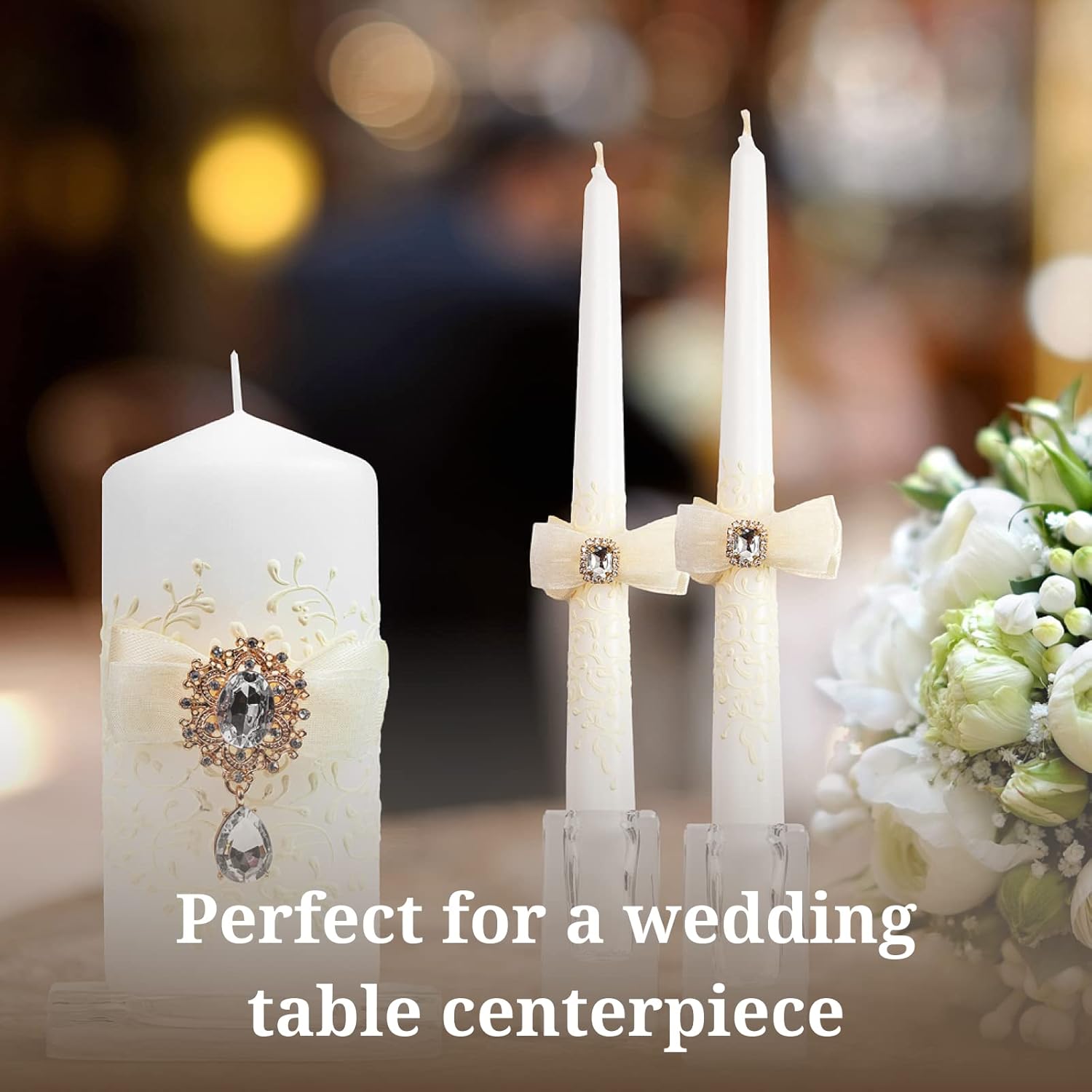 Elegant Big White Unity Candle Set
