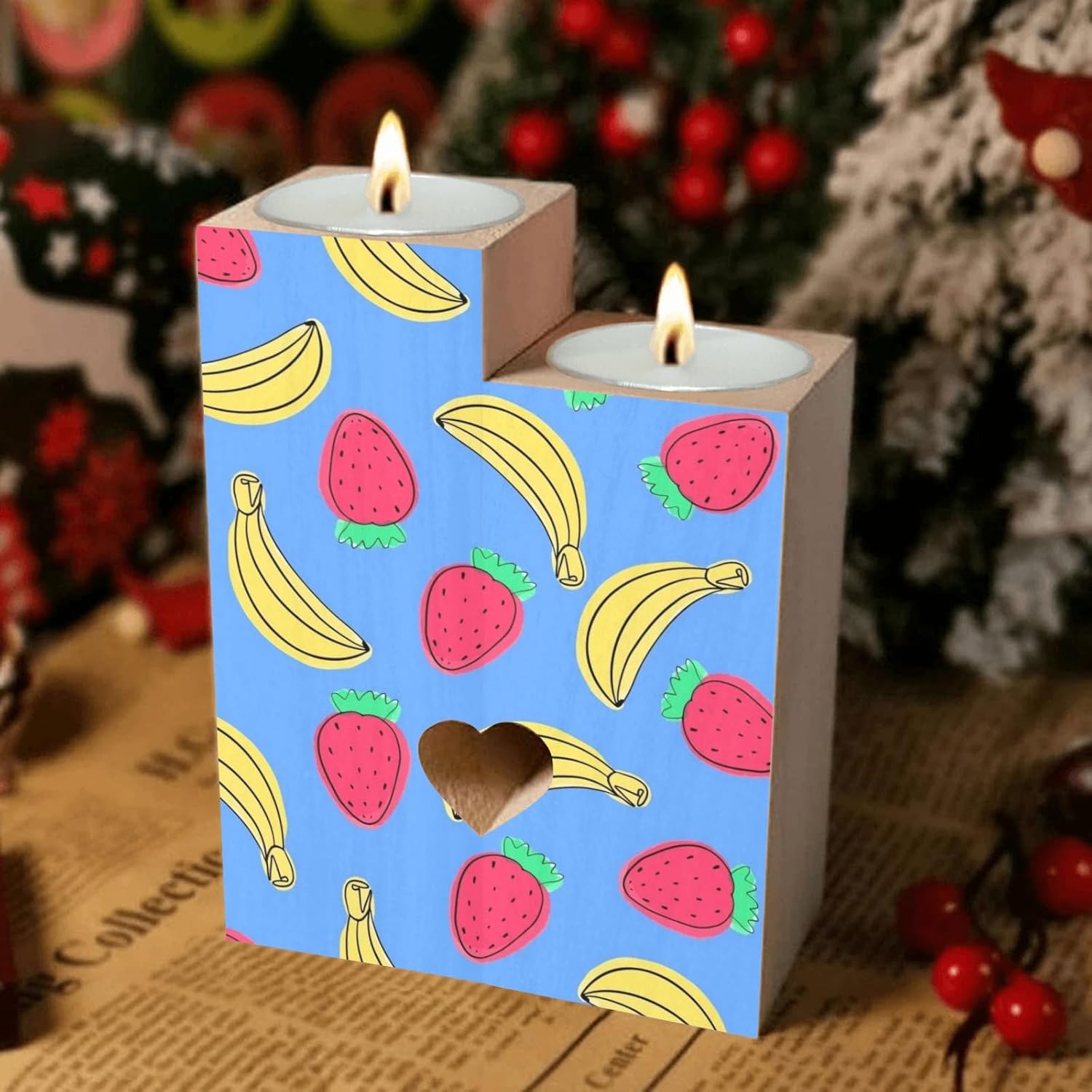 Summer Fruits - Themed Candle Holders Wooden Heart Design for Home Wedding Occasions