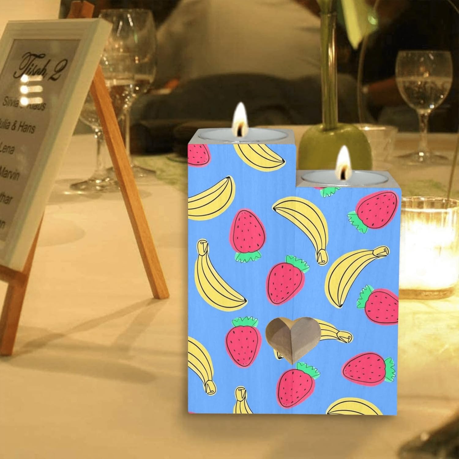 Summer Fruits - Themed Candle Holders Wooden Heart Design for Home Wedding Occasions