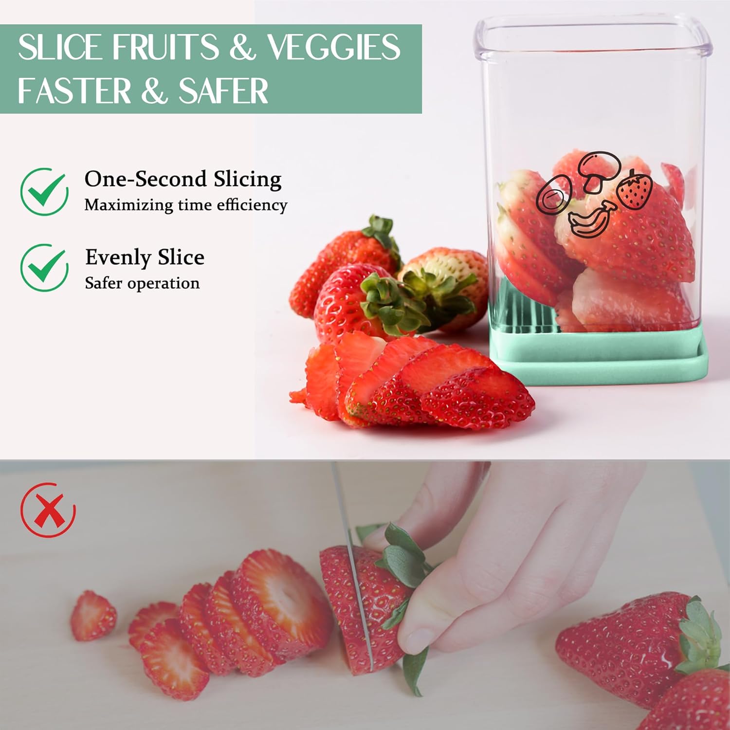 ERHIRY Cyan Stainless Steel Fruit Slicer for Kitchen Gurus