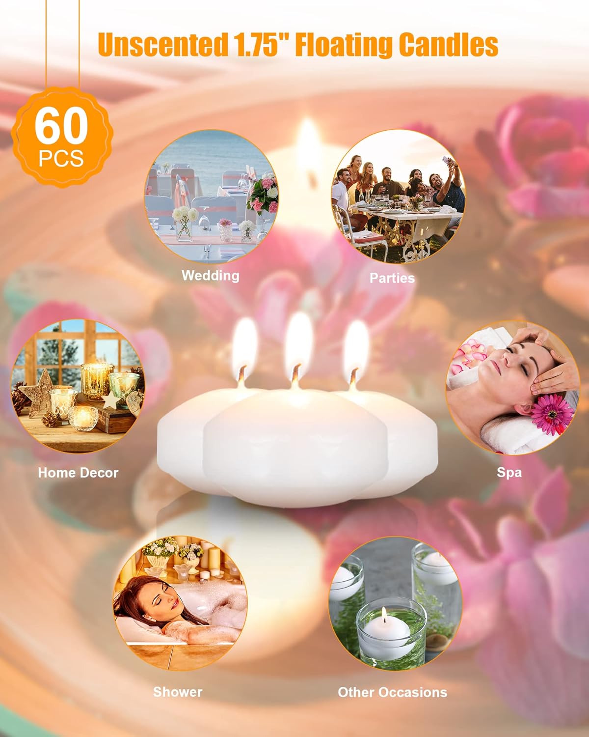 Elegant 80-Piece White Floating Candles for Weddings More