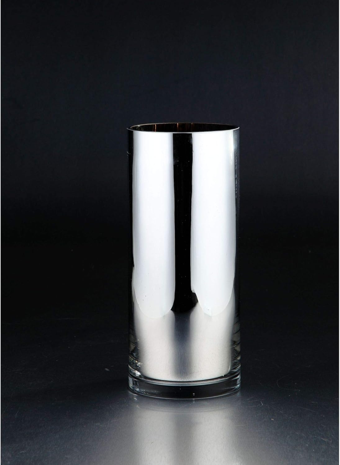 Hand Blown Glass Pillar Candle Holder Shiny Silver Unique
