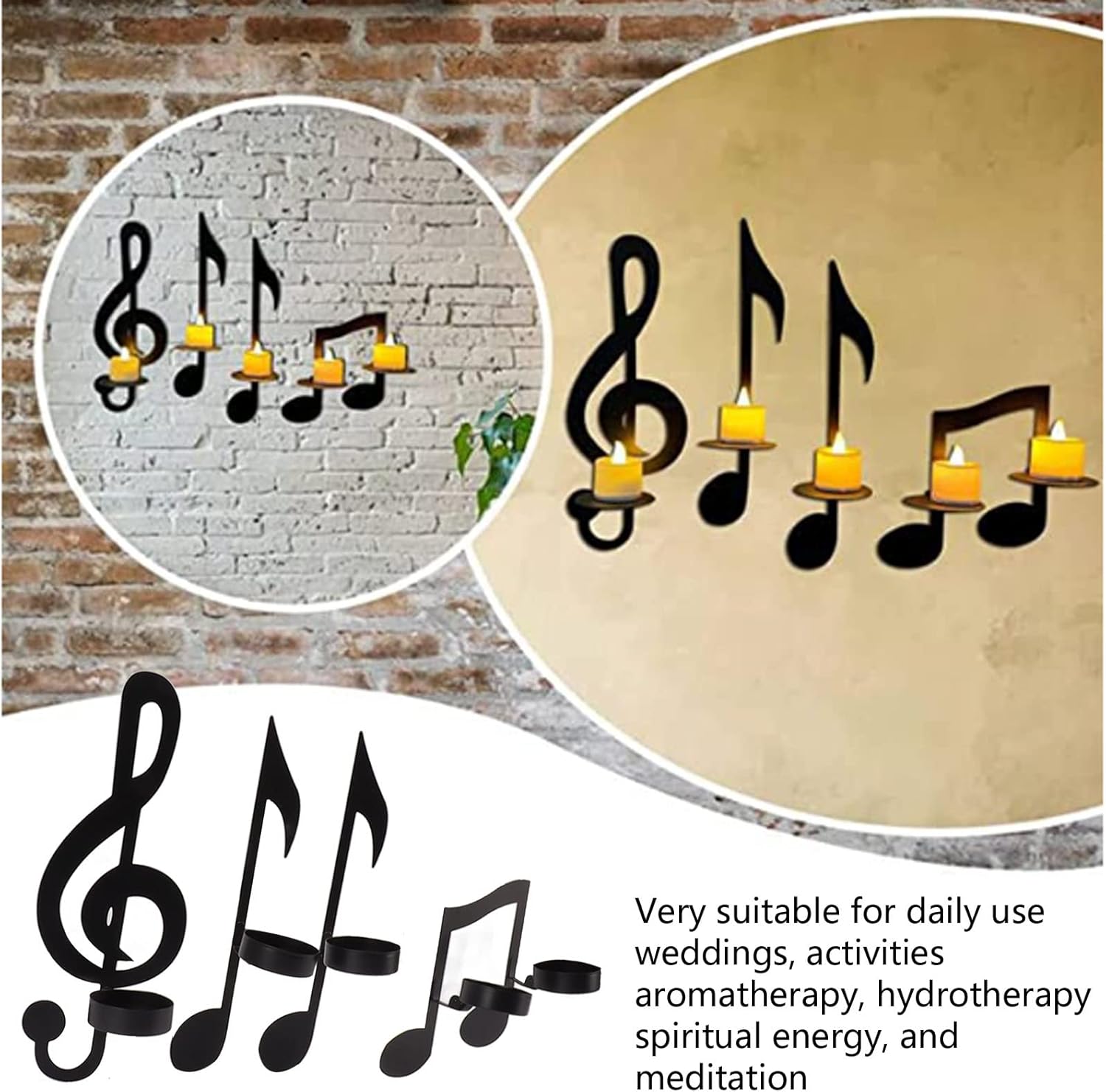 4Pcs Wall Sconces Black Metal Music Note Candle Holders