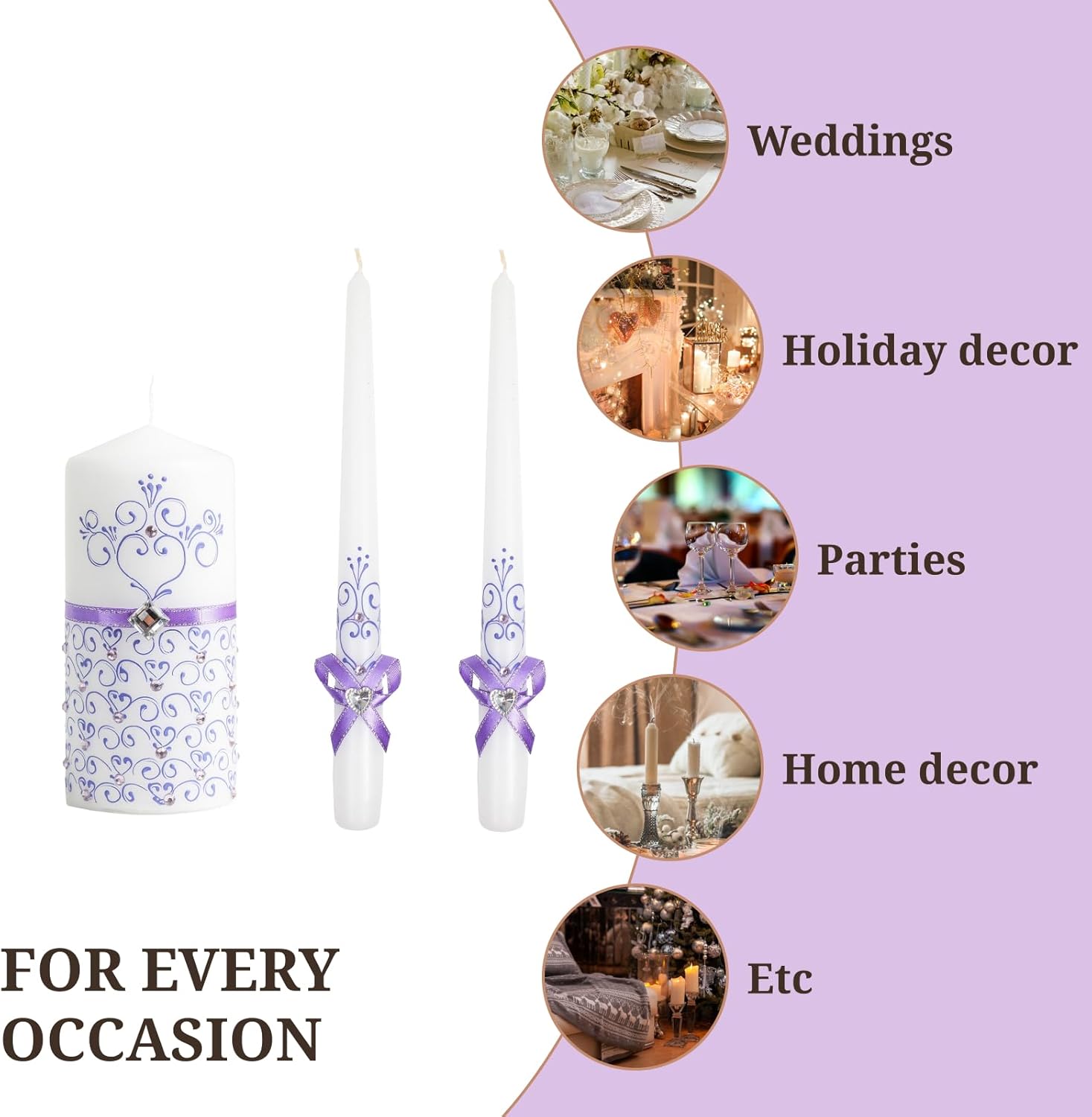 VABA Unity Violet Wedding Candles Set - Ceremony Unity Candles Set of 3