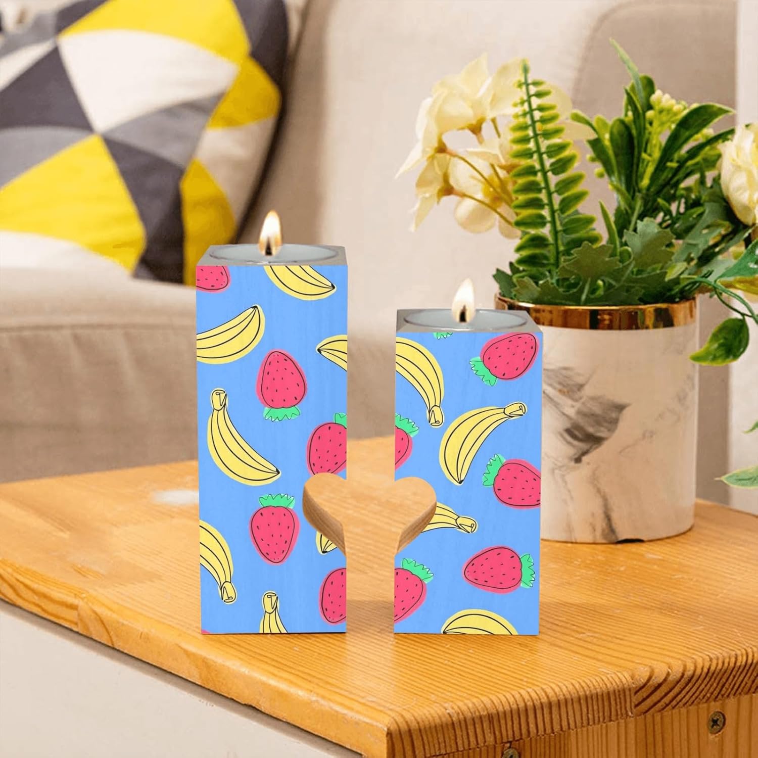 Summer Fruits - Themed Candle Holders Wooden Heart Design for Home Wedding Occasions