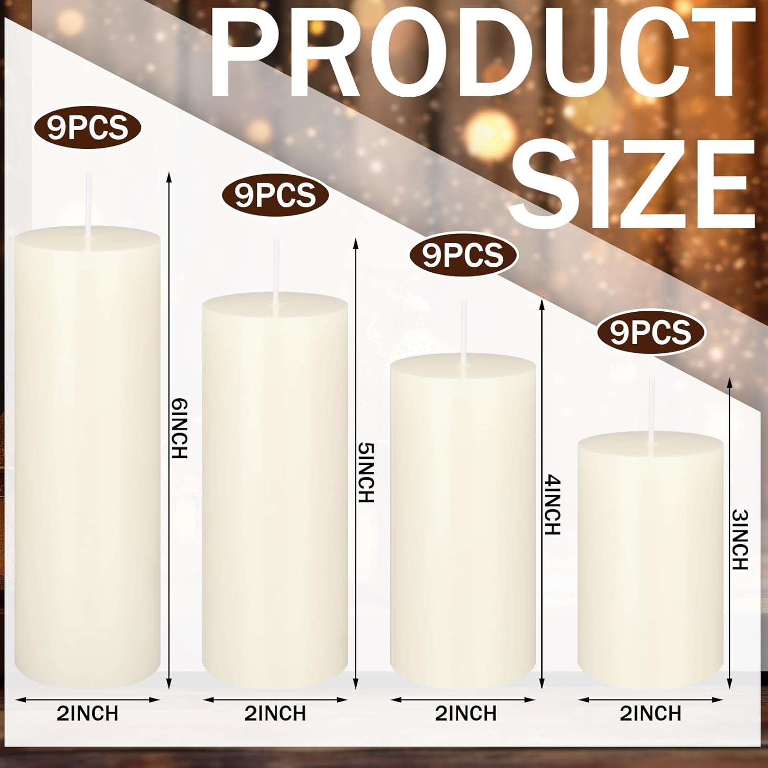MTLEE 36 Pcs Dripless Unscented Pillar Candles Set