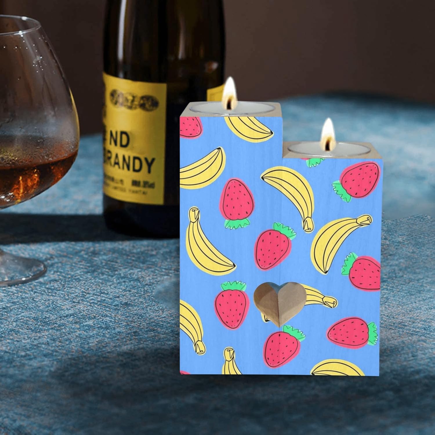 Summer Fruits - Themed Candle Holders Wooden Heart Design for Home Wedding Occasions
