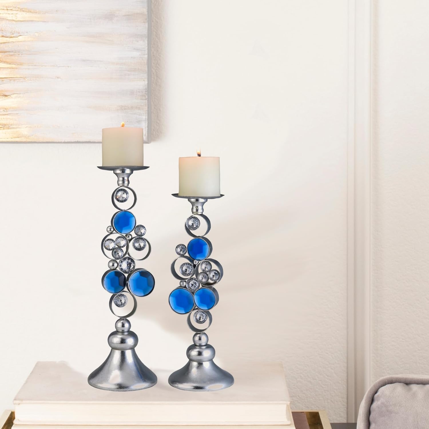 Elegant Candleholder Set 14 16 Silver Vanilla Candles