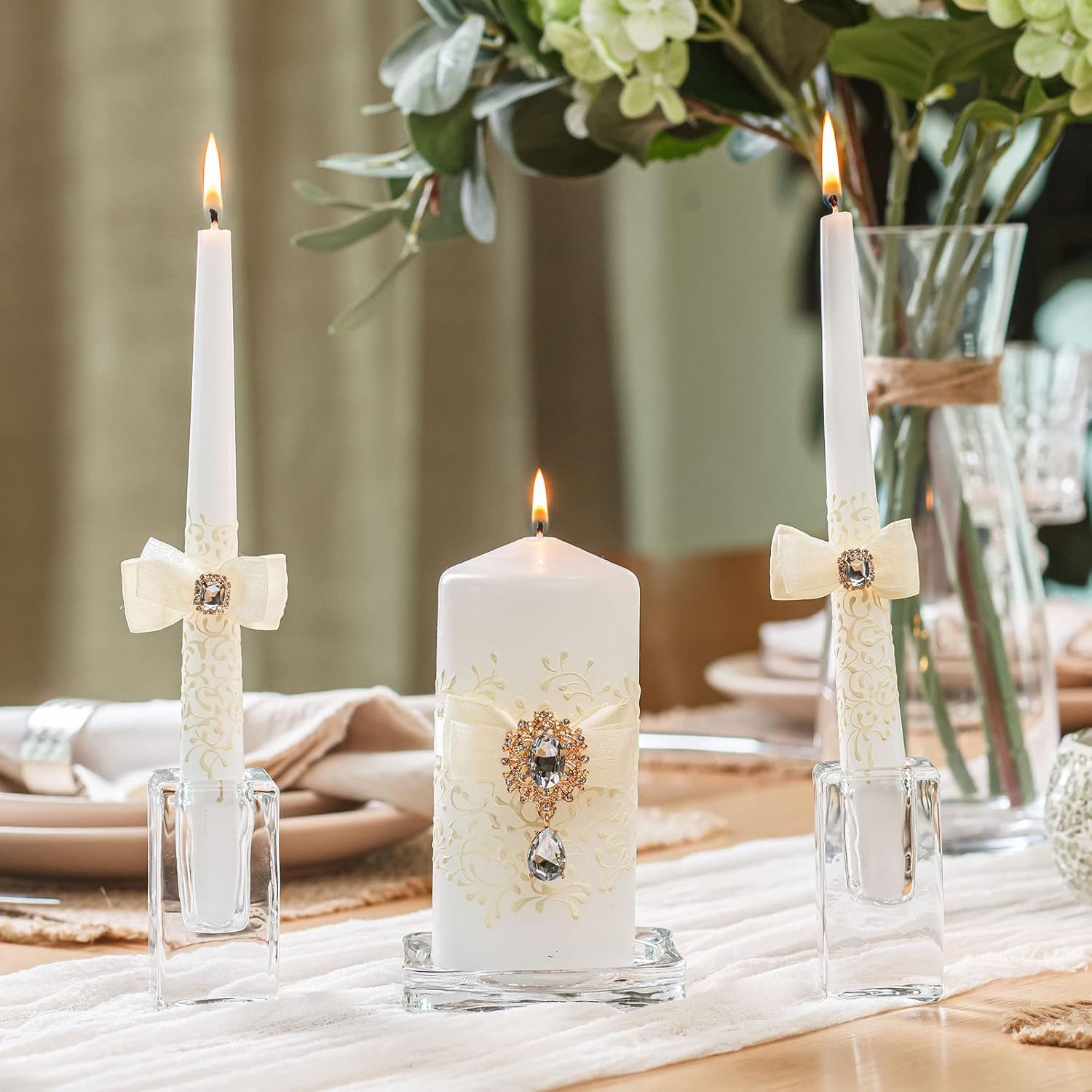 Elegant Big White Unity Candle Set
