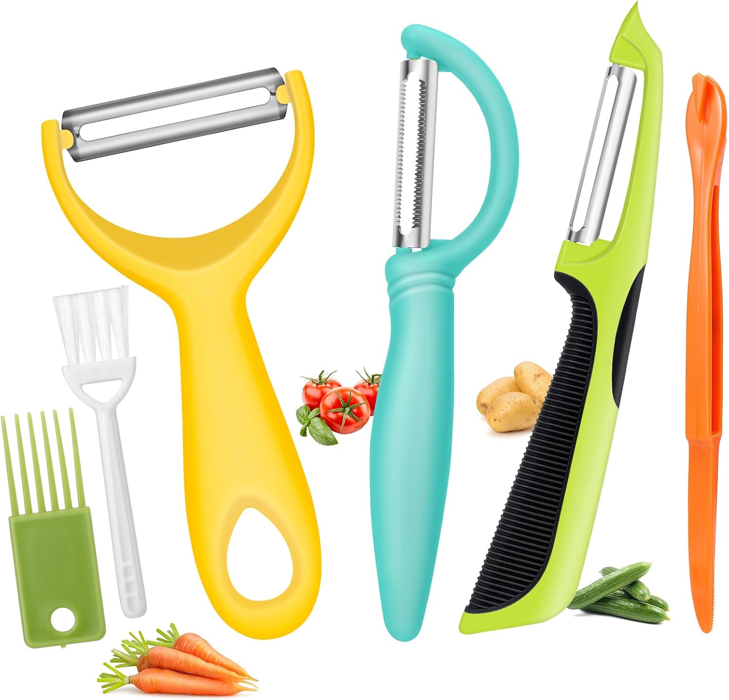 Upgrade Stainless Steel Potato Peeler - 6PCS Kitchen Tool with Easy Peeling Ergonomic Design