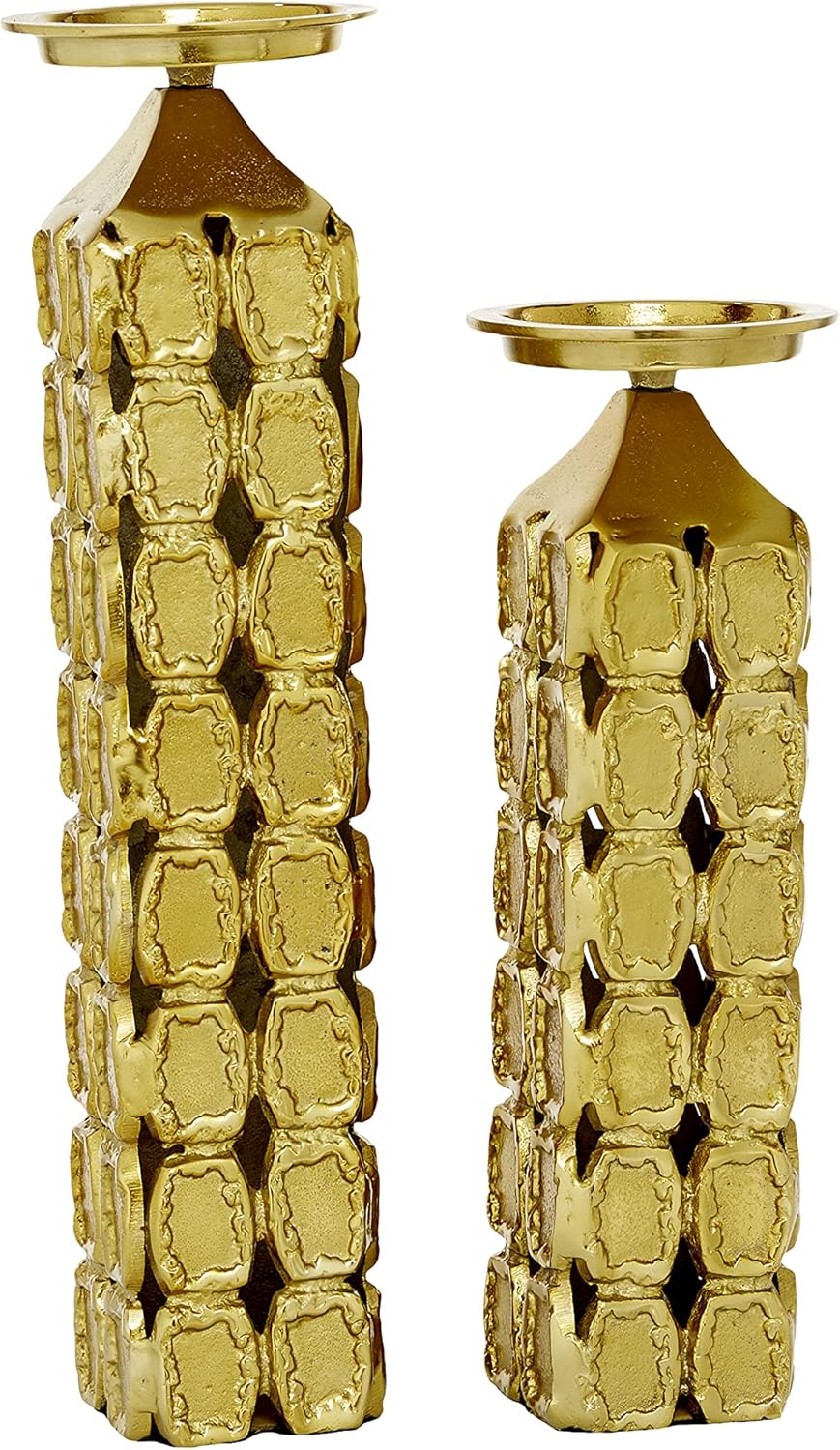 Deco 79 Modern Aluminum Cylinder Candle Holder Set