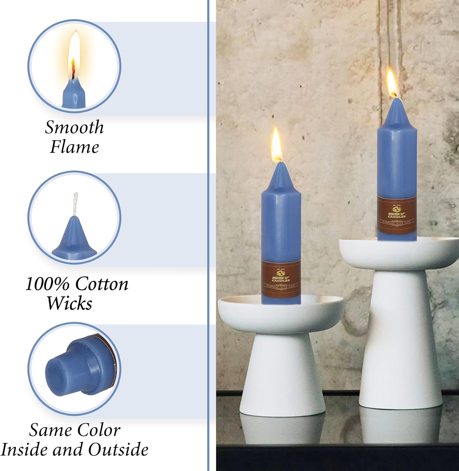FCMSHAMD Dark Blue Taper Candle Sticks 4-Pack