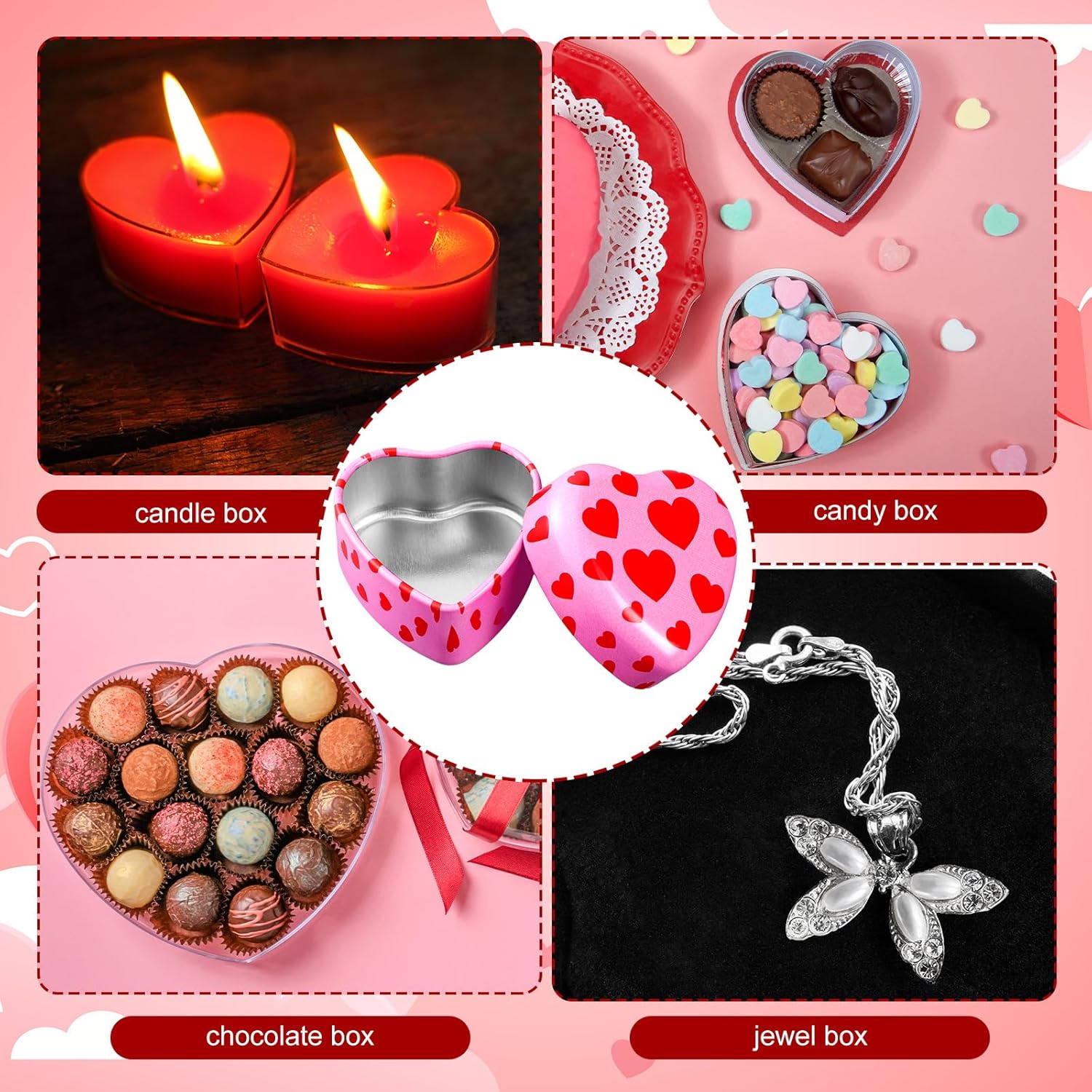 Valentines Heart Candle Tins - 24 Piece Set for DIY Gifting