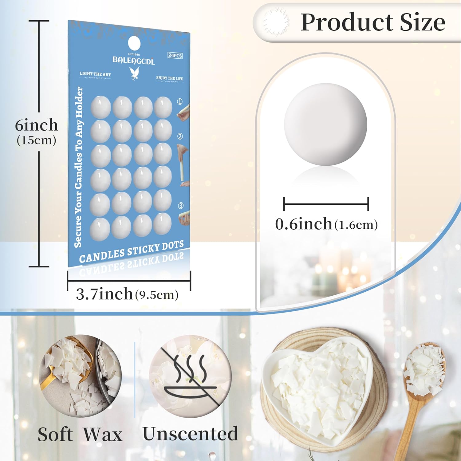 Securely Stick to Any Surface Zechkavaa White Wax Candle Adhesive Dots