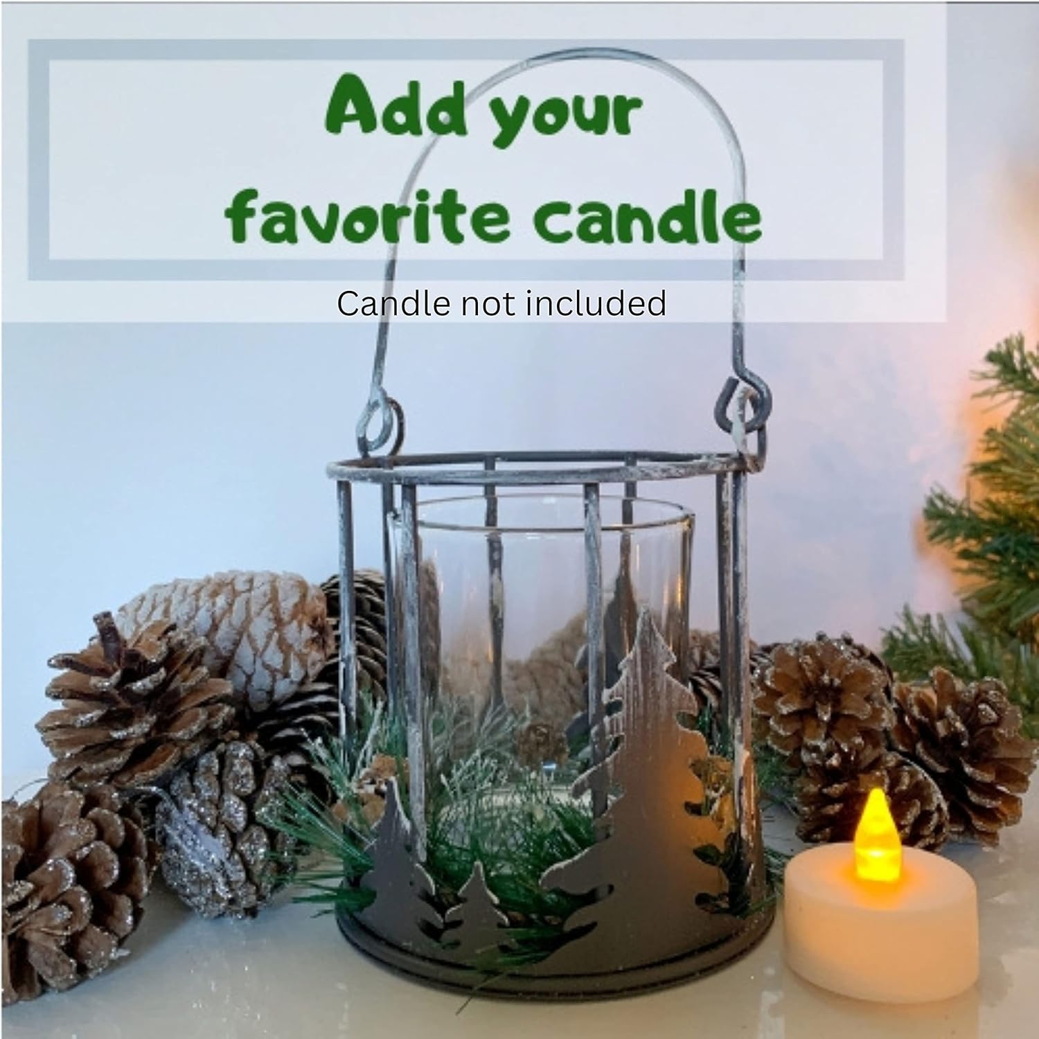 BANBERRY DESIGNS Christmas Tree Basket Candleholder with Pinecone Accents