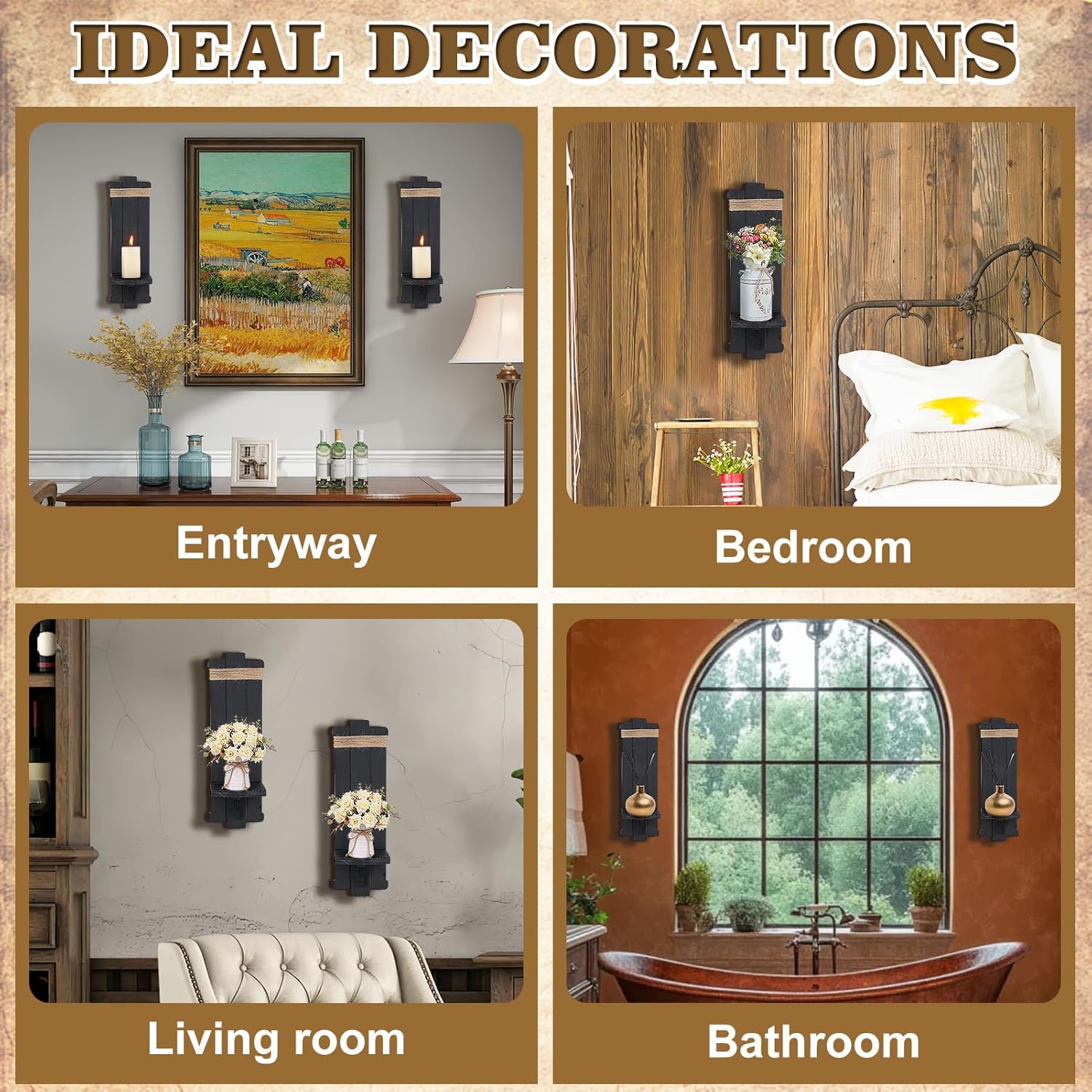 AlphaTool Rustic Gothic Wood Wall Sconces Set of 2